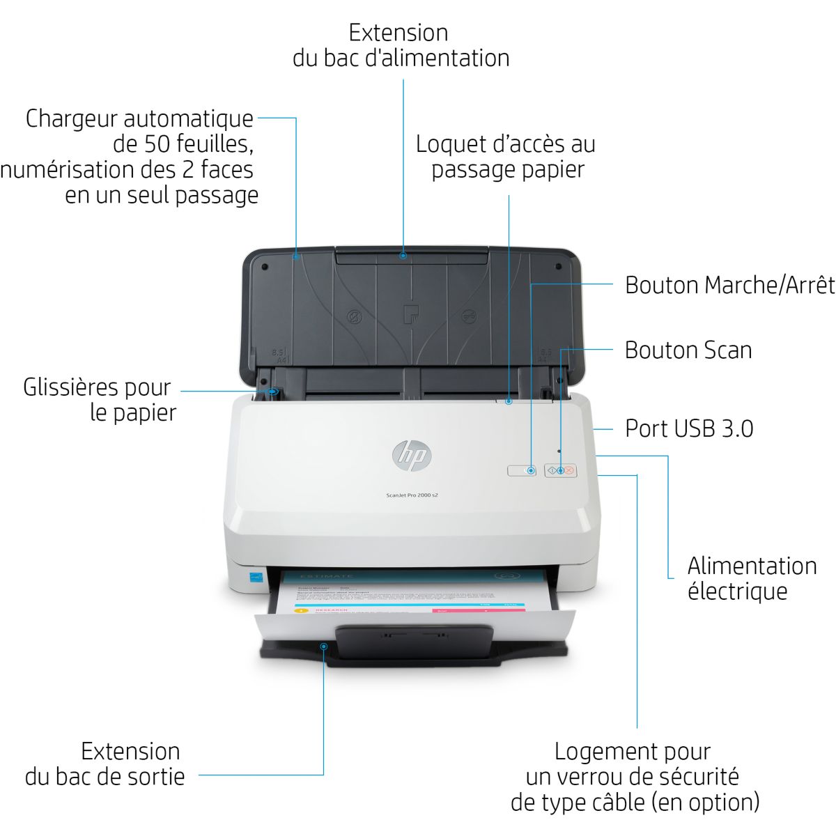 Scanner à défilement ScanJet Pro 2000 s2 couleur unique, HP