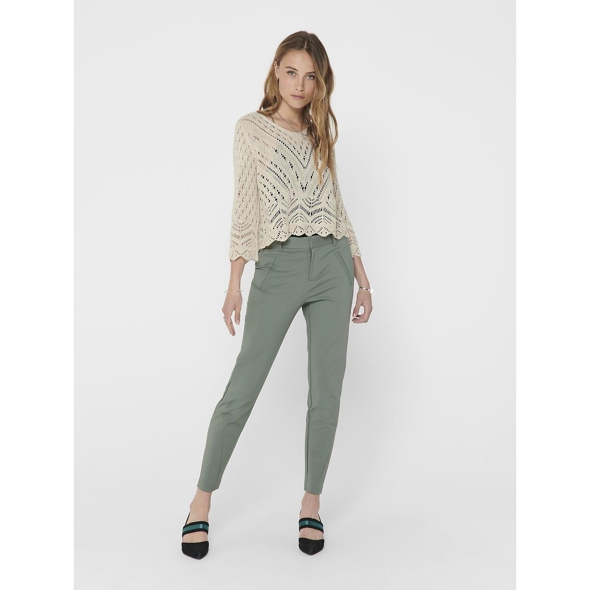 Maglione corto in crochet crema, JDY