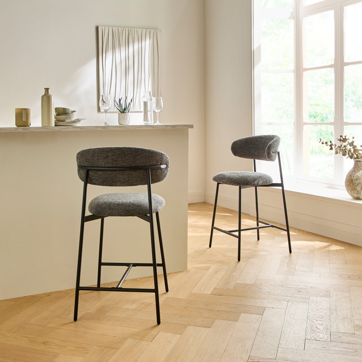 Lot de 2 tabourets - DRACO gris, CALICOSY