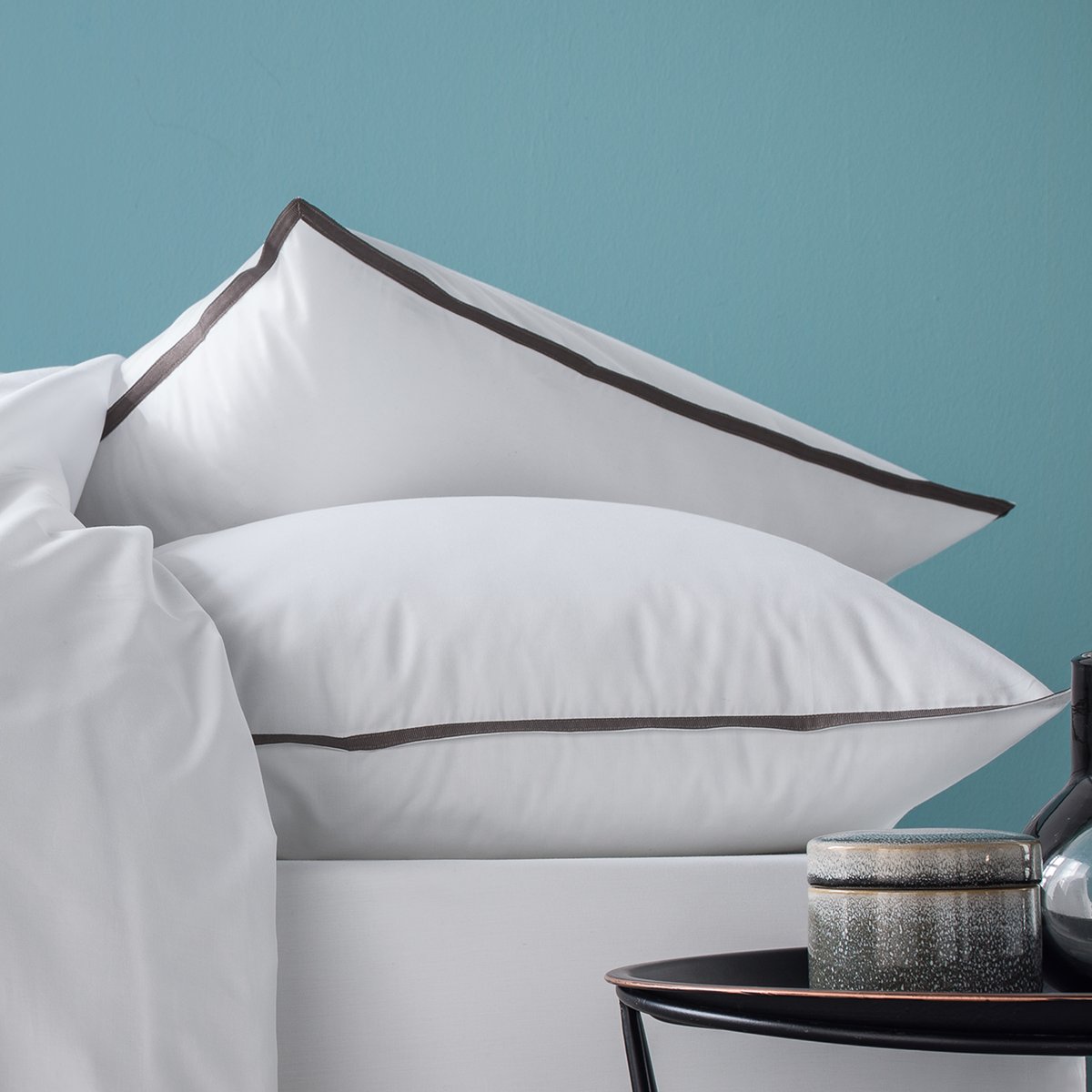 Housse de couette en percale de coton prestige 120 fils, VOLUPTÉ PURE blanc, taupe, BLANC CERISE