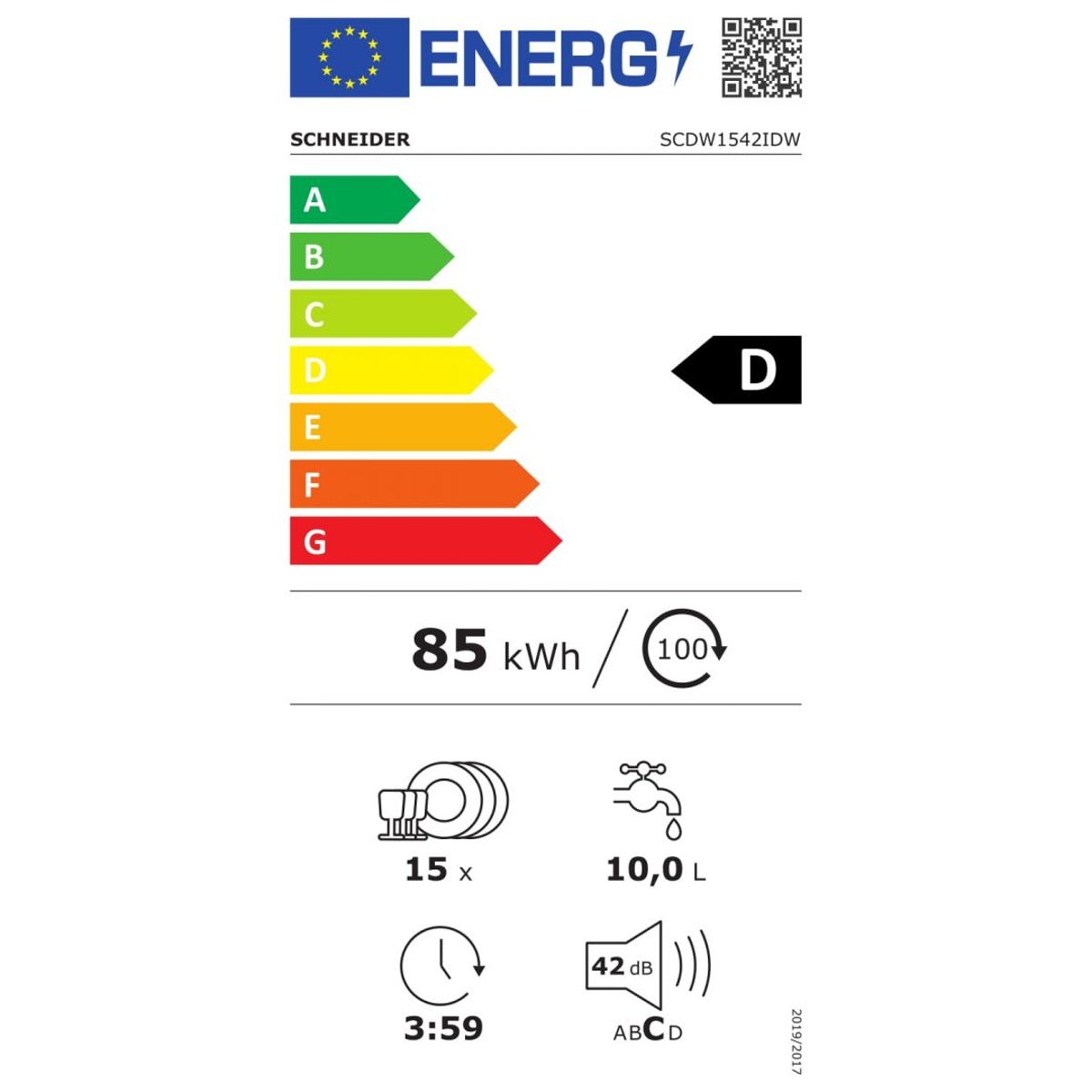 Lave vaisselle 60 cm SCDW1542IDW blanc, SCHNEIDER