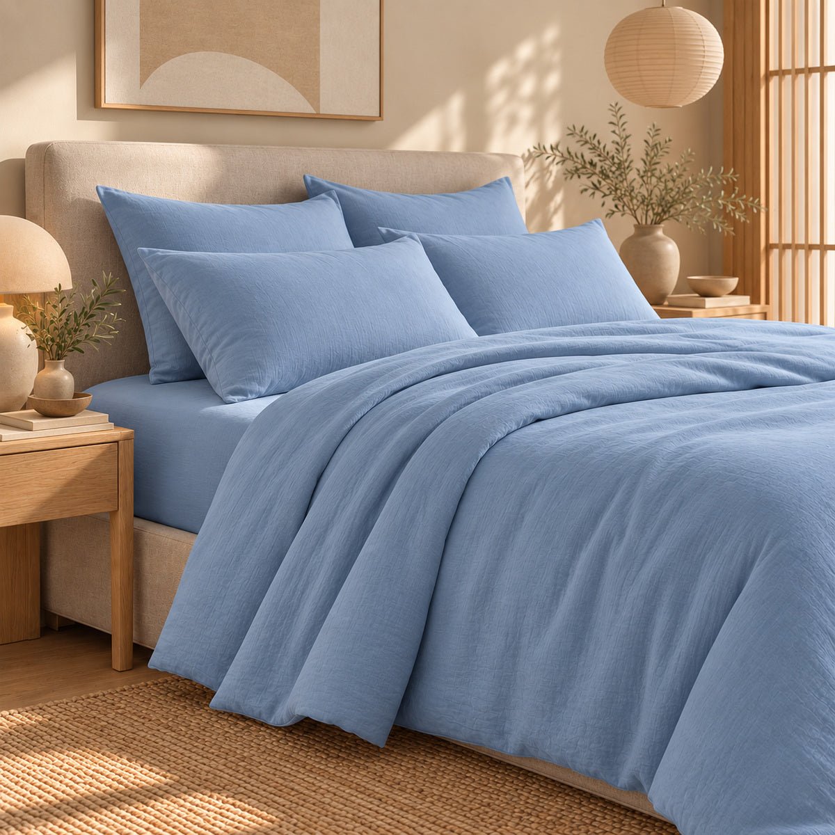 Parure + taies 50x70 gaze de coton ALMA Made in Europe bleu, FEBRONIE