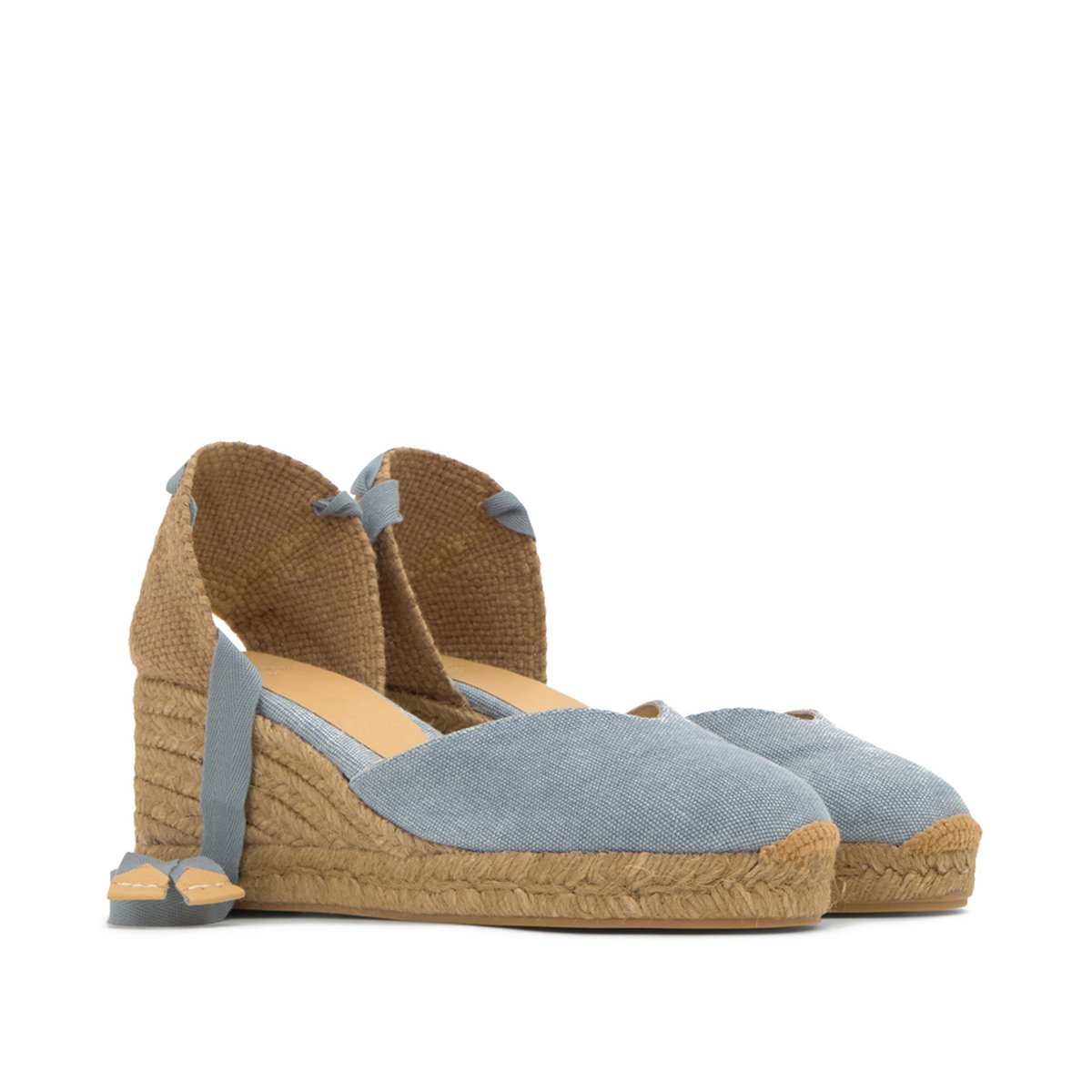 Espadrille compensée en coton biologique à lacets CHIARA PLATFORM bleu clair, CASTANER