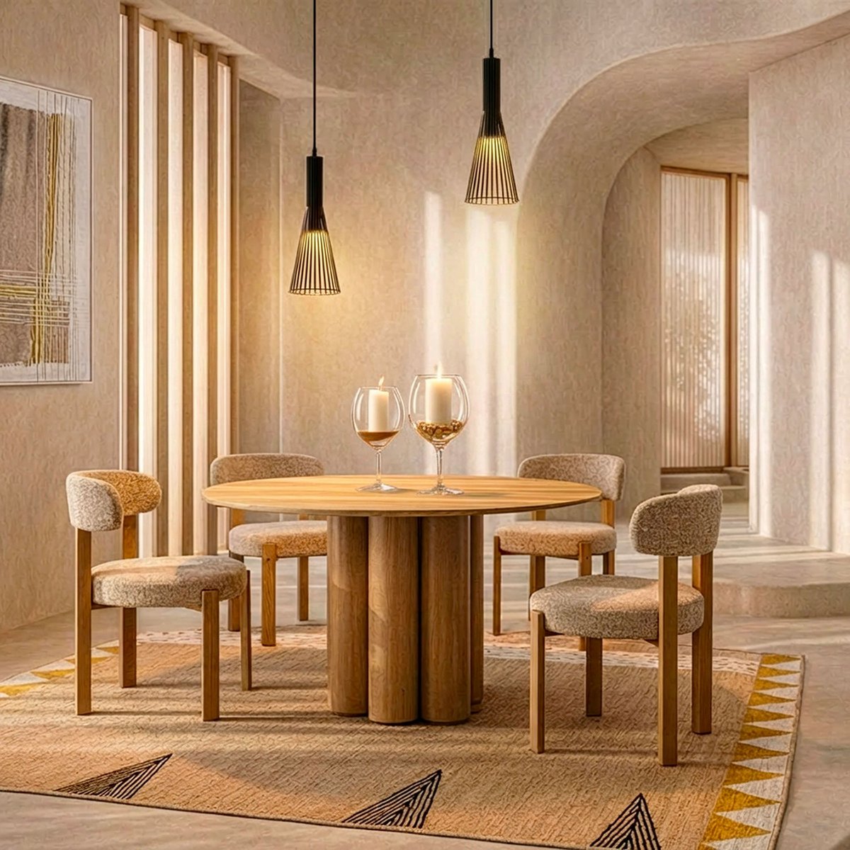 Table à manger design ronde 110x110x76cm bois, WADIGA