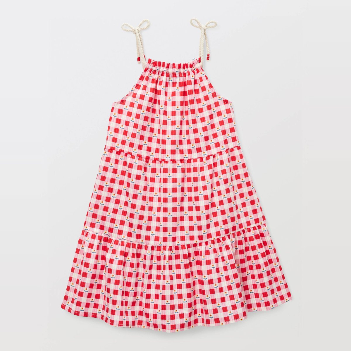 Robe midi à bretelles imprimée en coton rouge, MONOPRIX