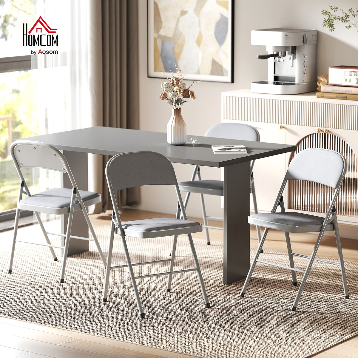 Chaise pliante Velours (100 % polyester) Gris gris clair, HOMCOM