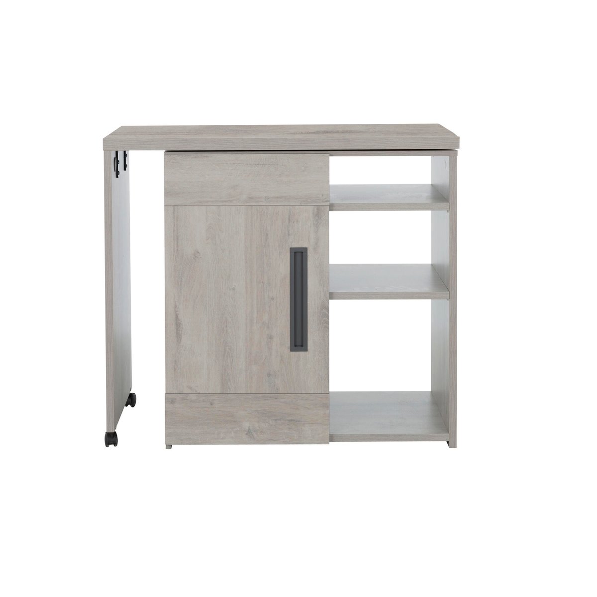 Bar pivotant avec roulettes et étagères gris, GAMI