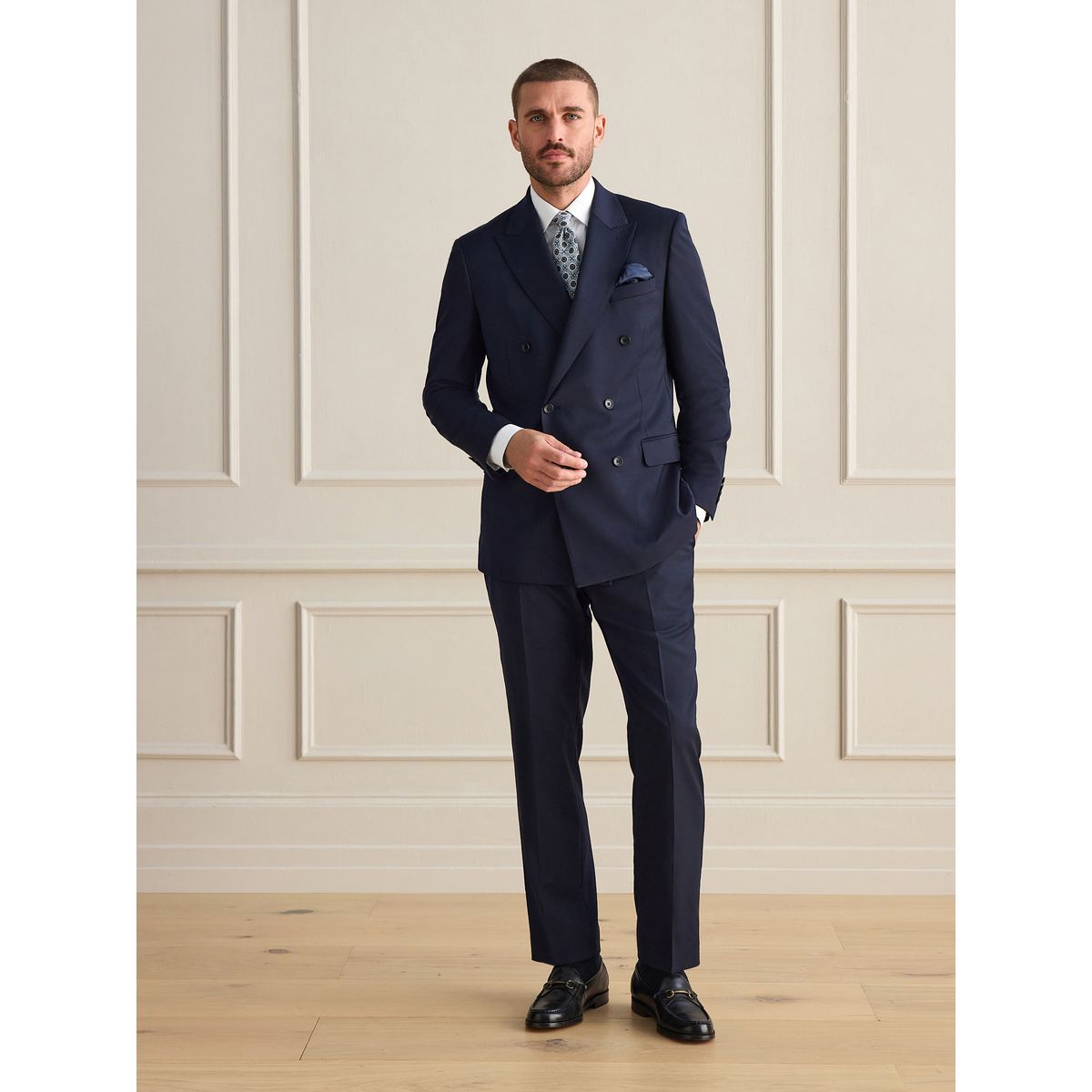 Pantalon de costume ajusté laine signature bleu marine, NEXT