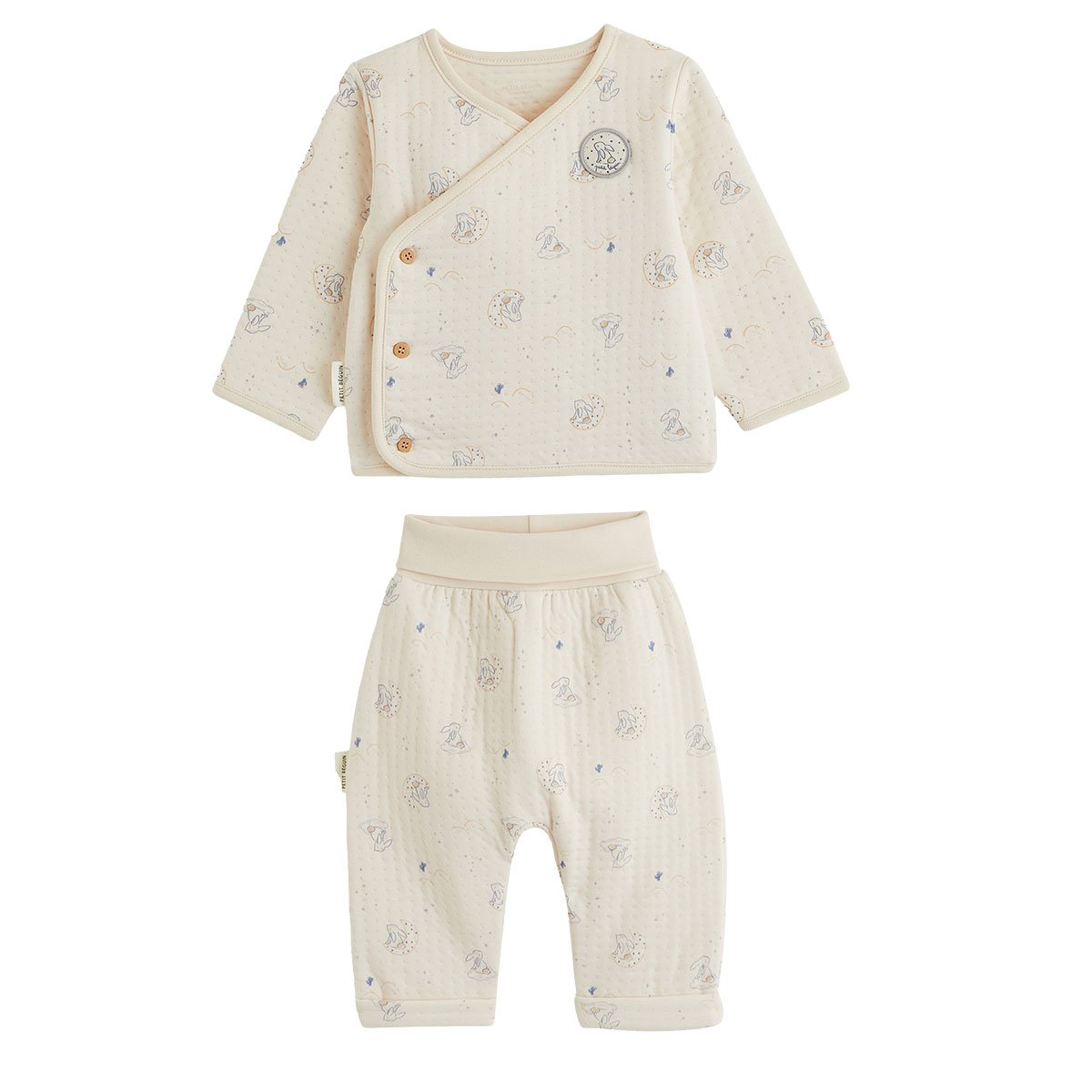 Ensemble bébé gilet et pantalon en coton matelassé Voix Lactée ecru, PETIT BEGUIN