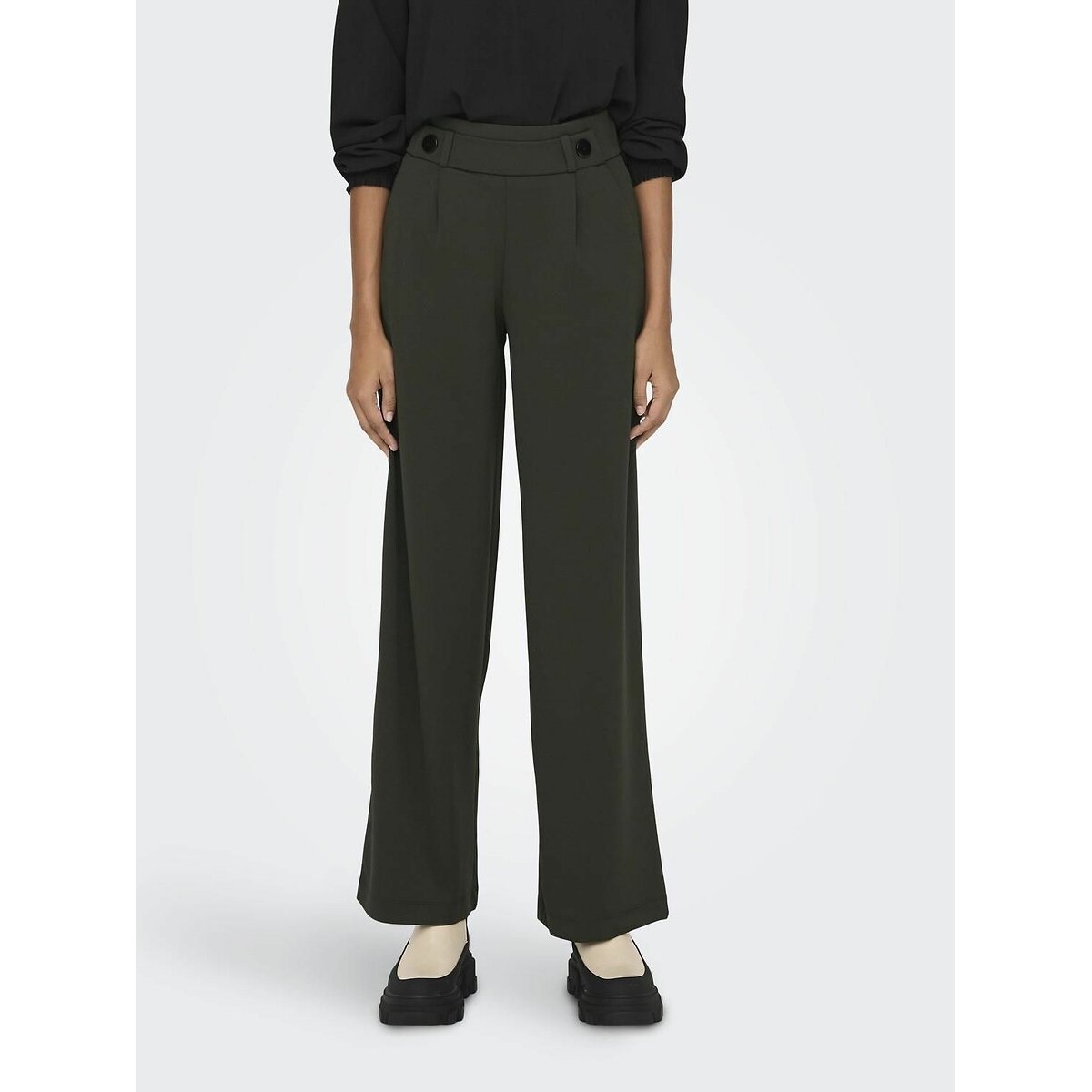 Pantalón ancho, talle alto verde oscuro, JDY