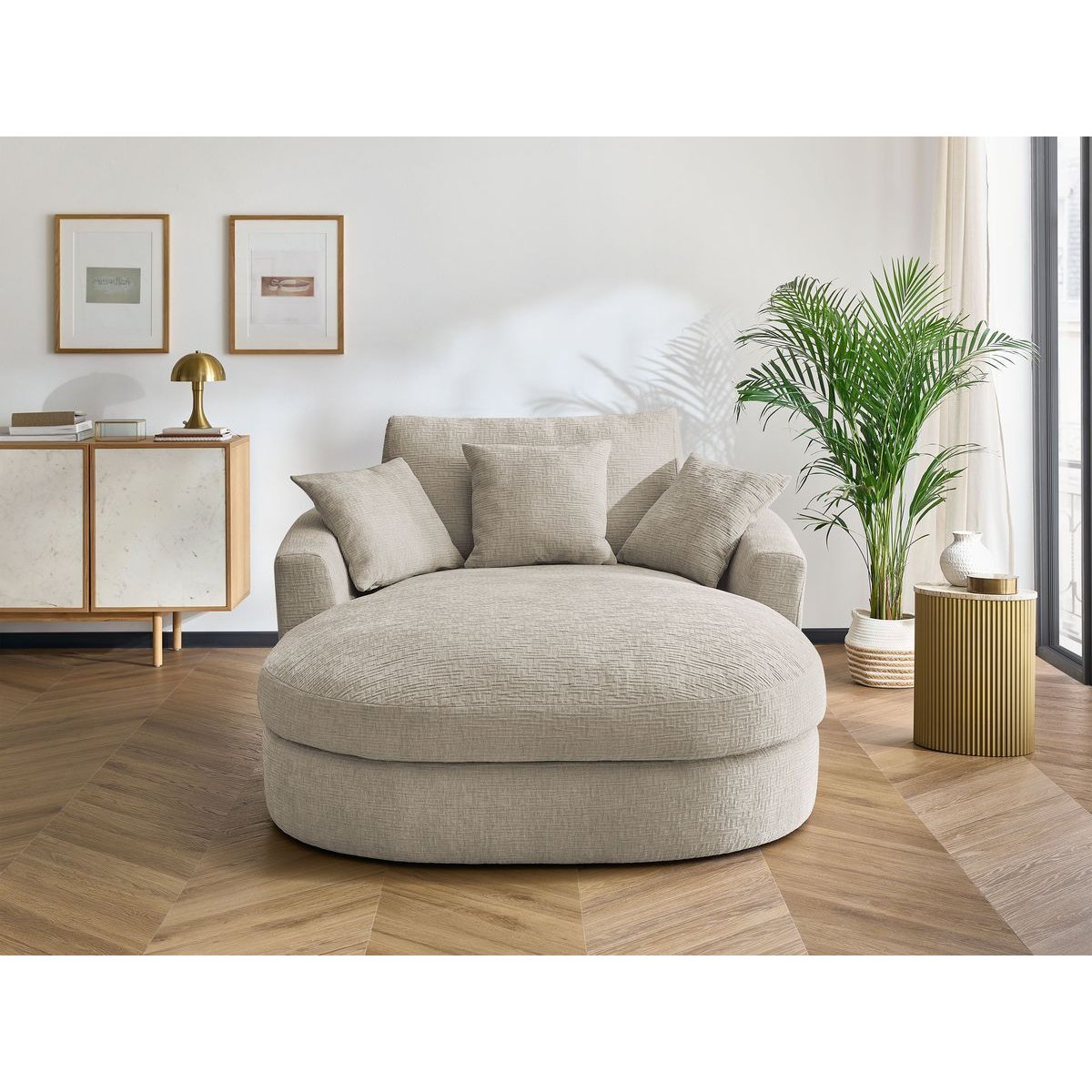 Méridienne 1 place(s) en tissu texturé, BELEM beige, BOBOCHIC
