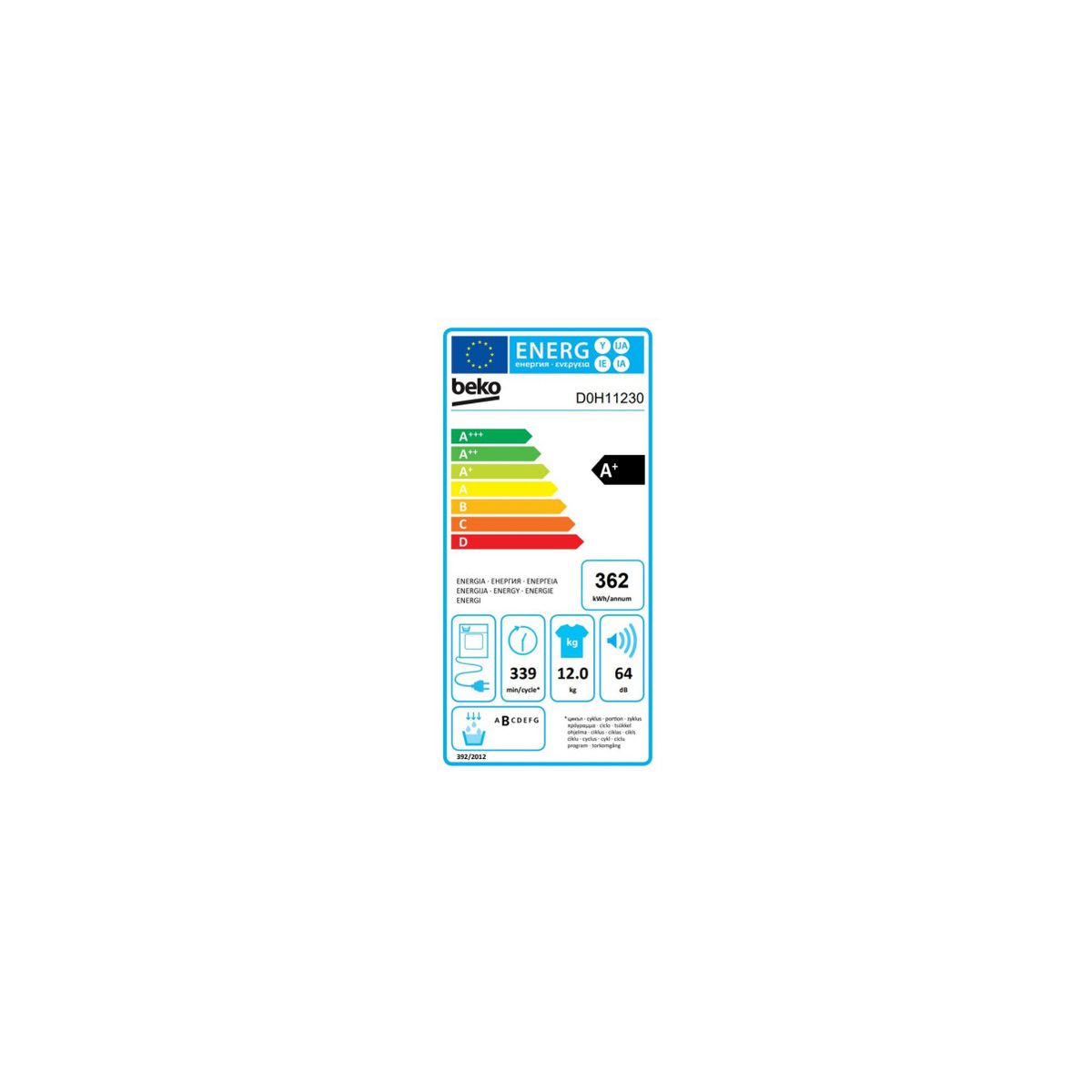 Sèche linge pompe à chaleur D0H11230 blanc, BEKO