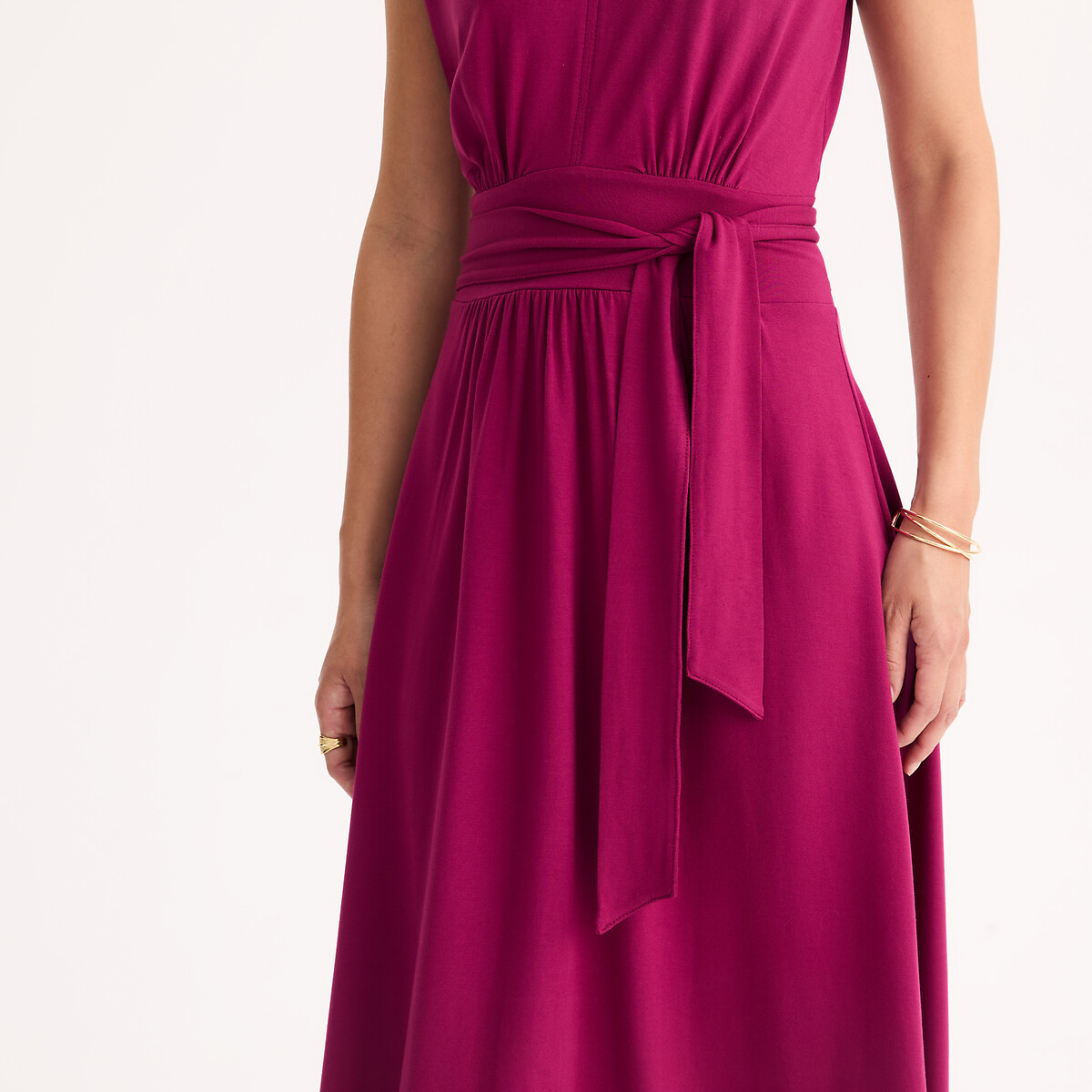 Mid-Length Knitted Flared Dress with Short Sleeves fuchsia pink, ANNE WEYBURN