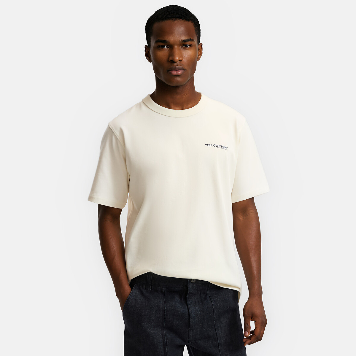 T-shirt col rond, manches courtes ecru, LA REDOUTE COLLECTIONS