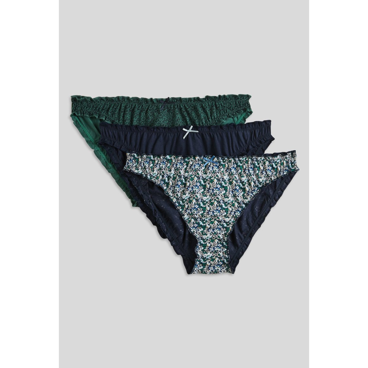 Lot de 3 culottes froufrou JULIE en coton BIO imprimé, certifié OEKO-TEX marine, MONOPRIX