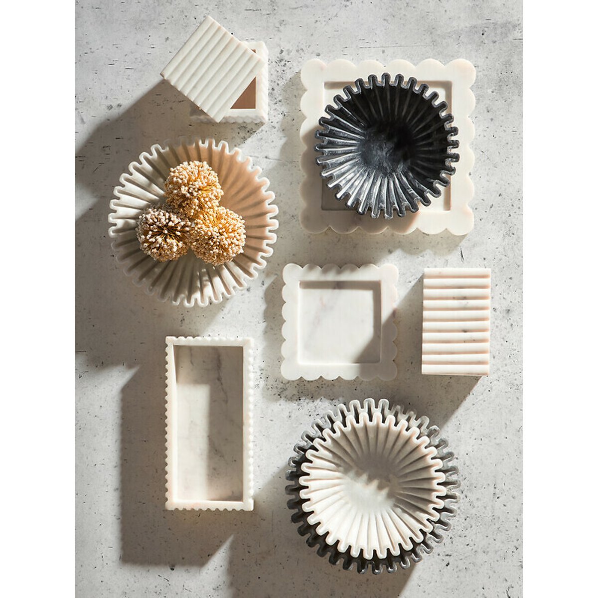 White Marble Fluted Rectangular Tray white, FIFTY FIVE SOUTH