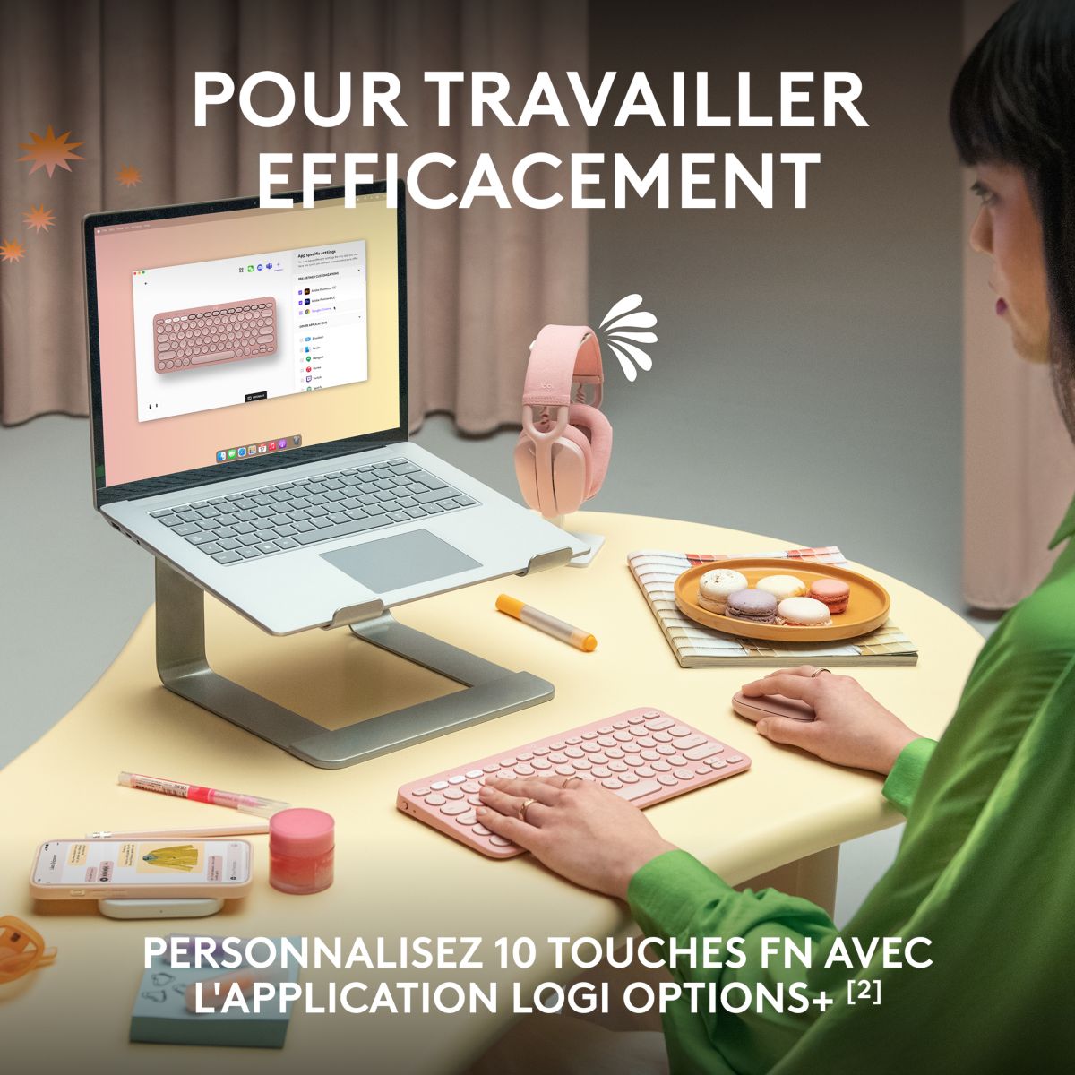 Clavier sans fil Pebble 2 K380s Rose couleur unique, LOGITECH