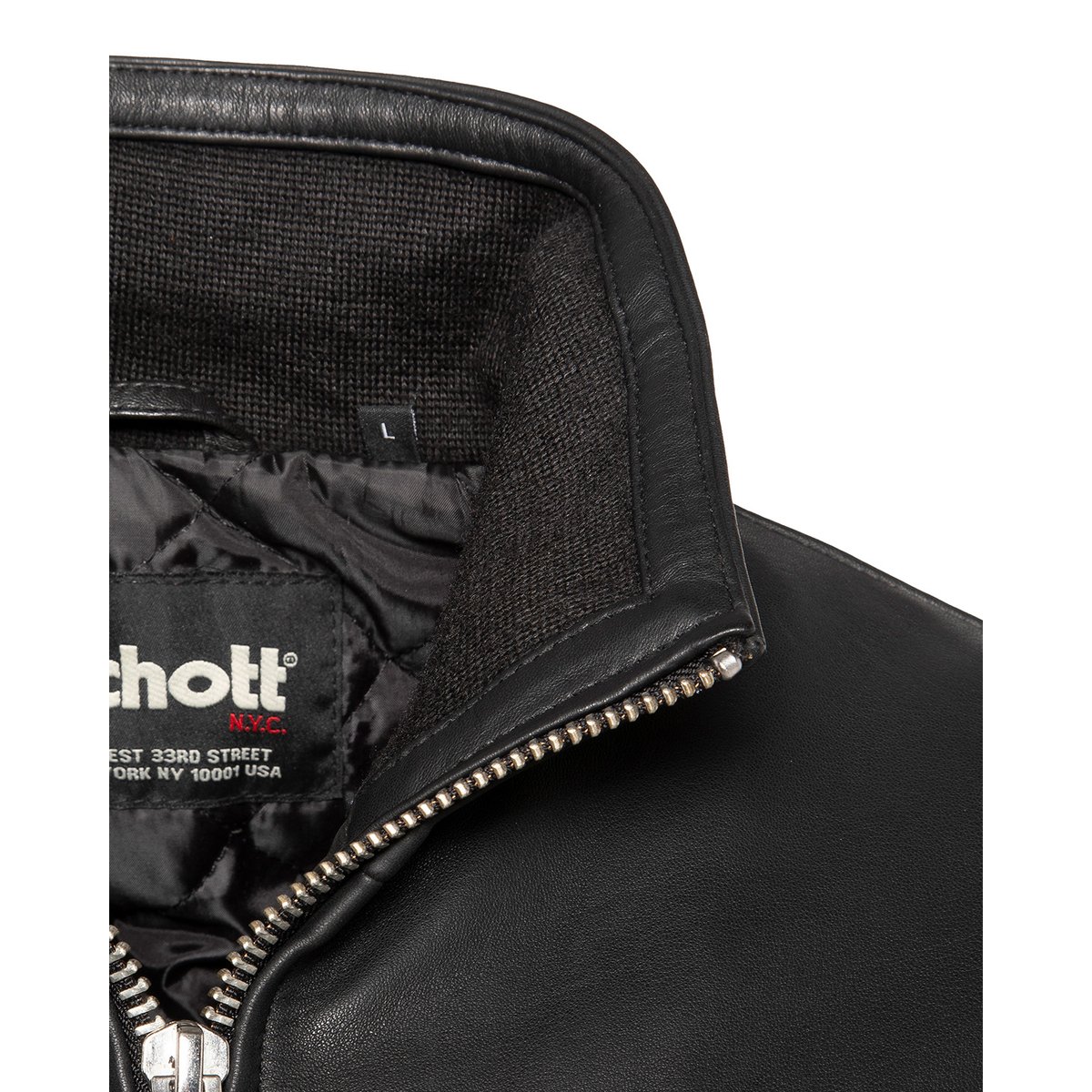 Blouson col montant, cuir d'agneau noir, SCHOTT