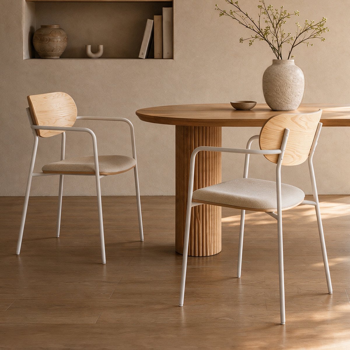 Lot de 2 chaises en tissu et placage en bois - MARINE beige, MAISON PAVANE