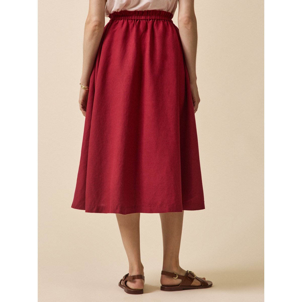 Jupe mi-longue lin et viscose carmin, CYRILLUS