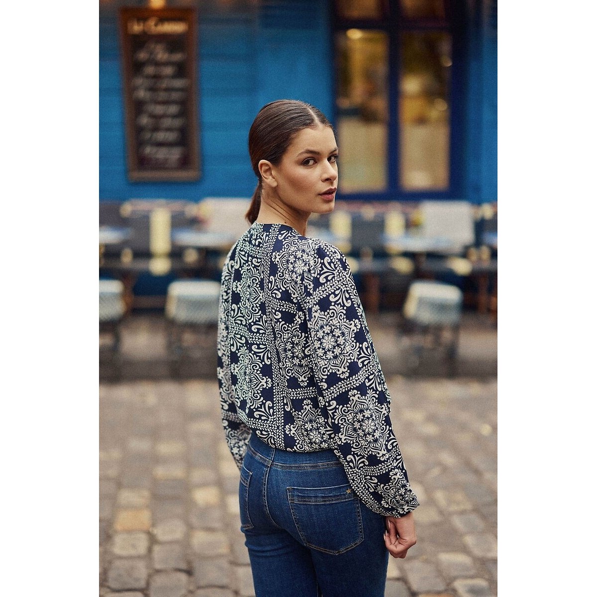 Caisy Printed Blouse, Loose Fit blue print, LA PETITE ETOILE