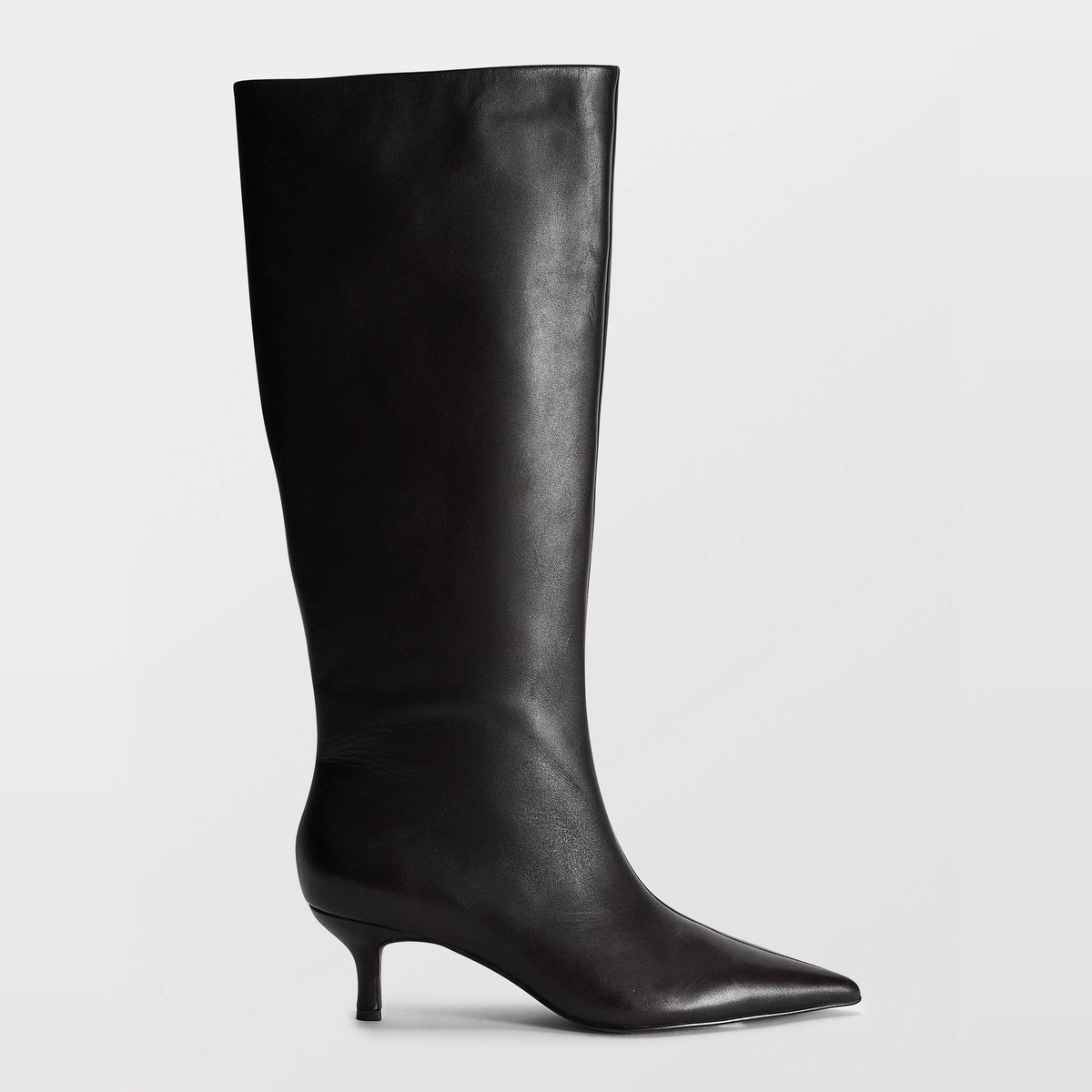 Bottes hautes en cuir à talon noir, MONOPRIX