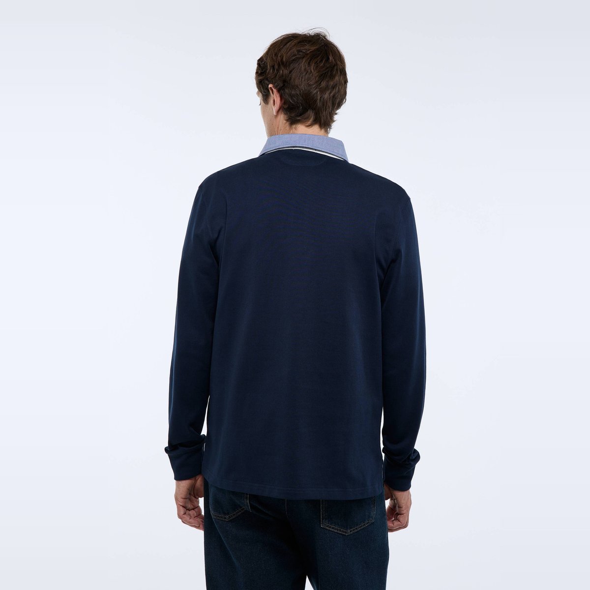 Polo manches longues en coton BIO GOTS marine, MONOPRIX