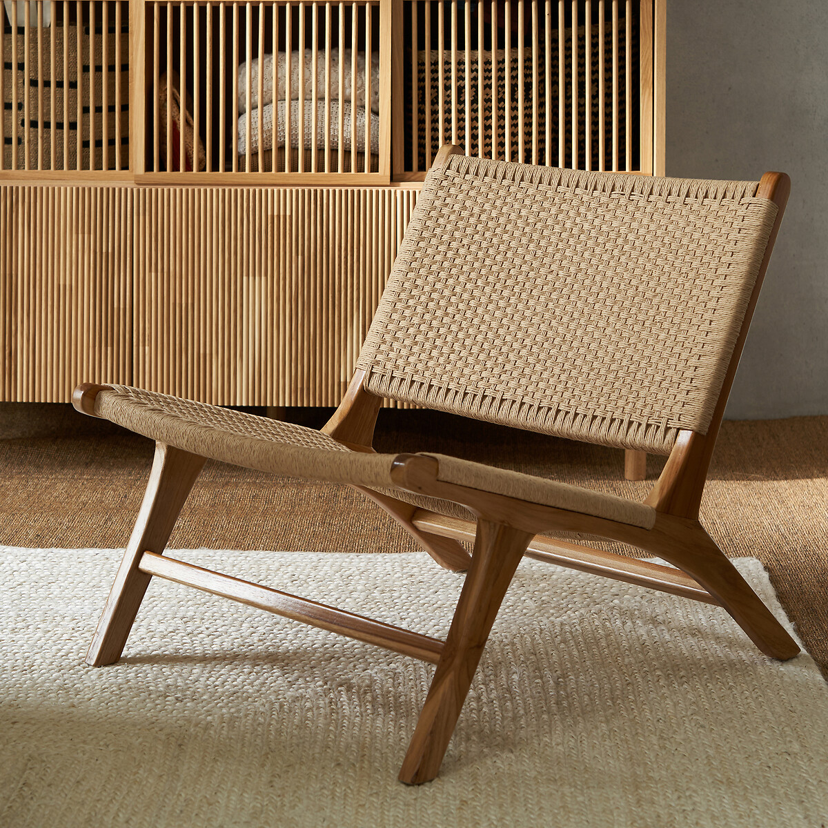 Fauteuil lounge teck et corde tressée, Amanda naturel, LA REDOUTE INTERIEURS