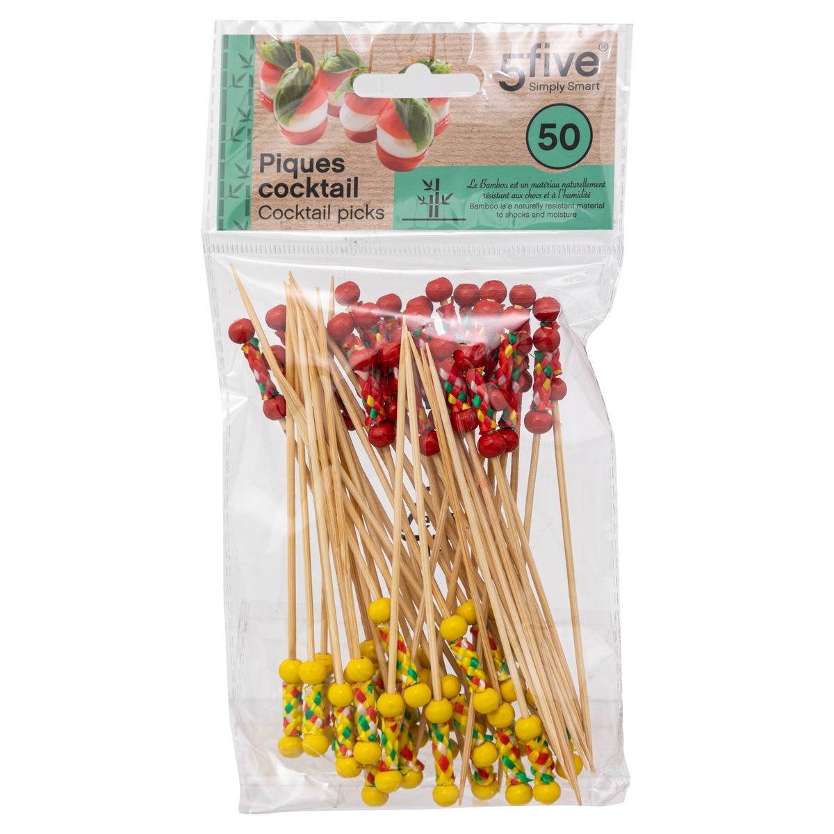 Lot de 50 piques cocktail fantaisie BAMBOU CUISINE multicolore, 5FIVE SIMPLY SMART