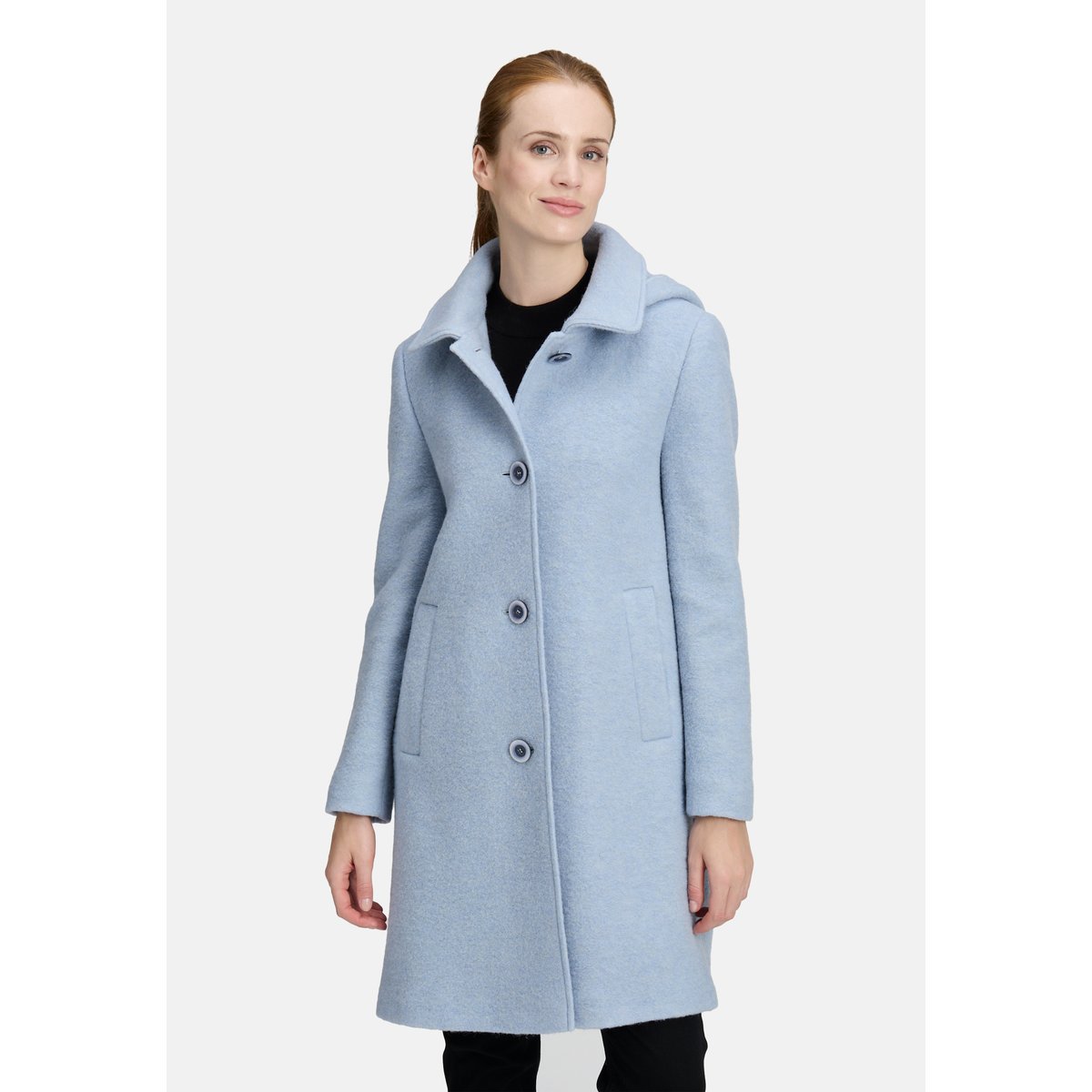 Manteau en laine à capuche amovible blue fog, BETTY BARCLAY