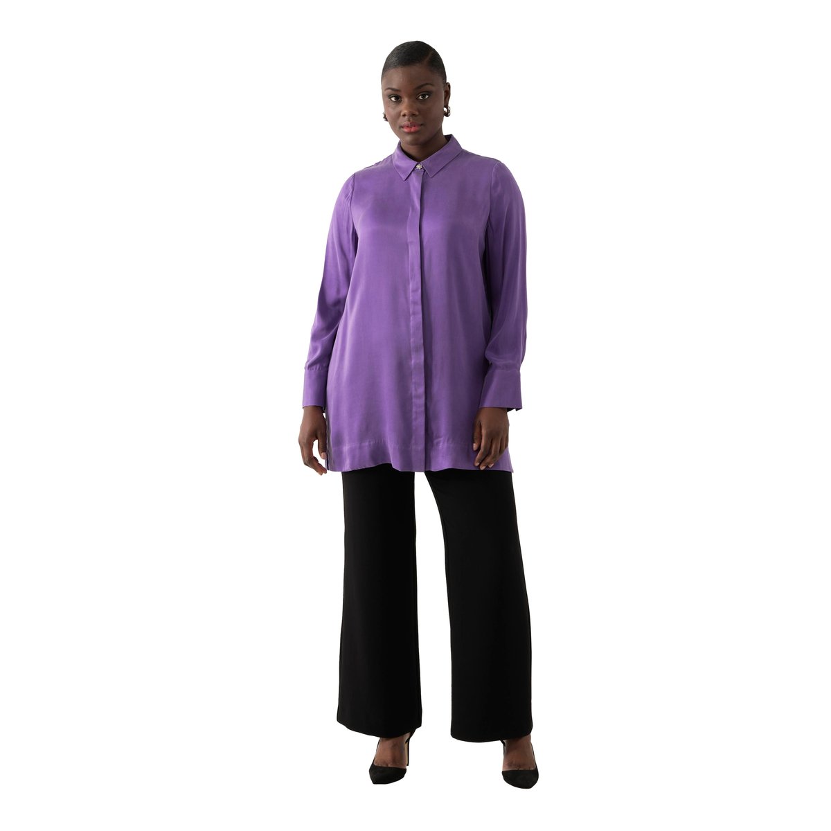 Blouse en Cupro mélangé. Manches longues lilas foncé, ULLA POPKEN