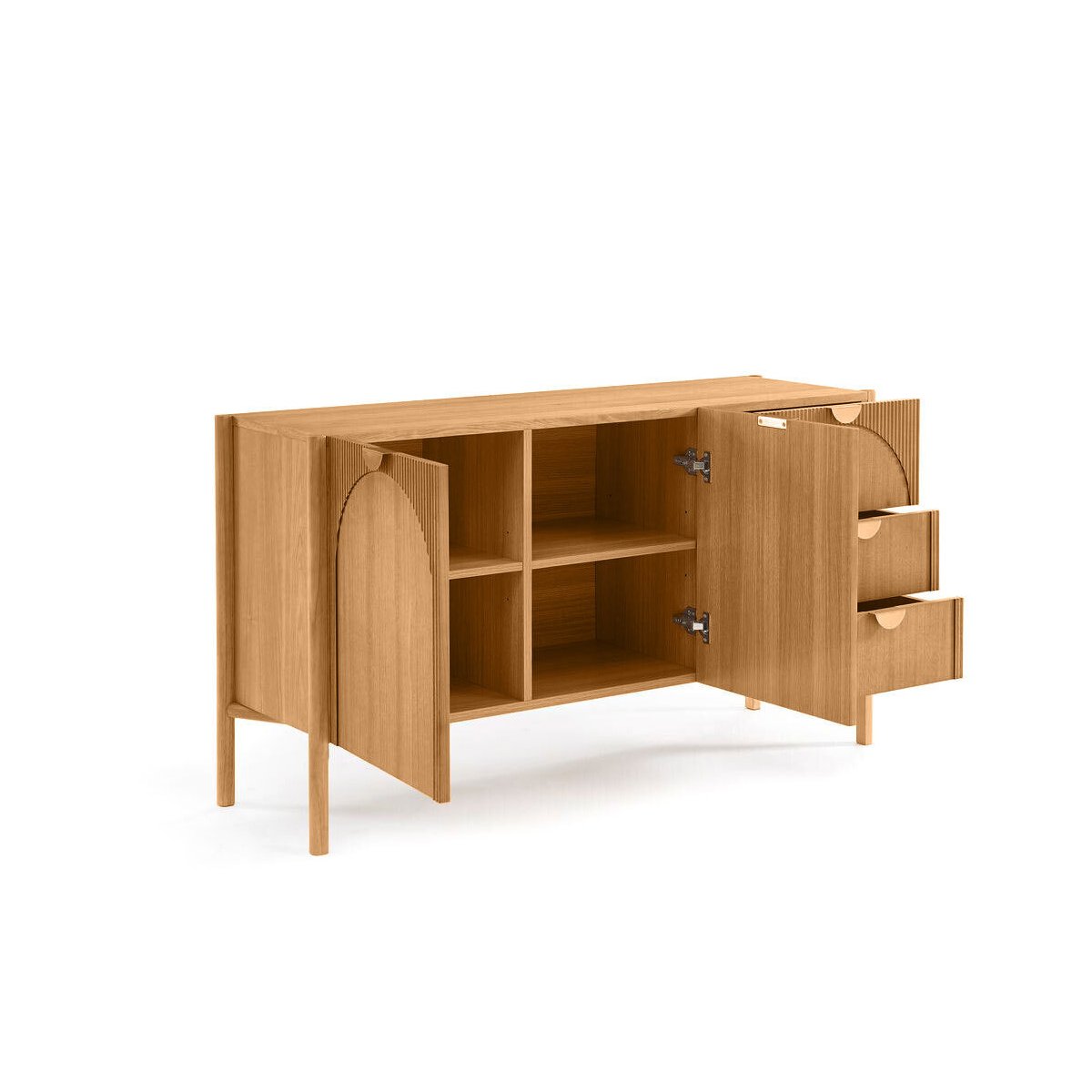 Buffet bas en placage 2 portes 3 tiroirs 135 cm, LOLA marron clair, BOBOCHIC