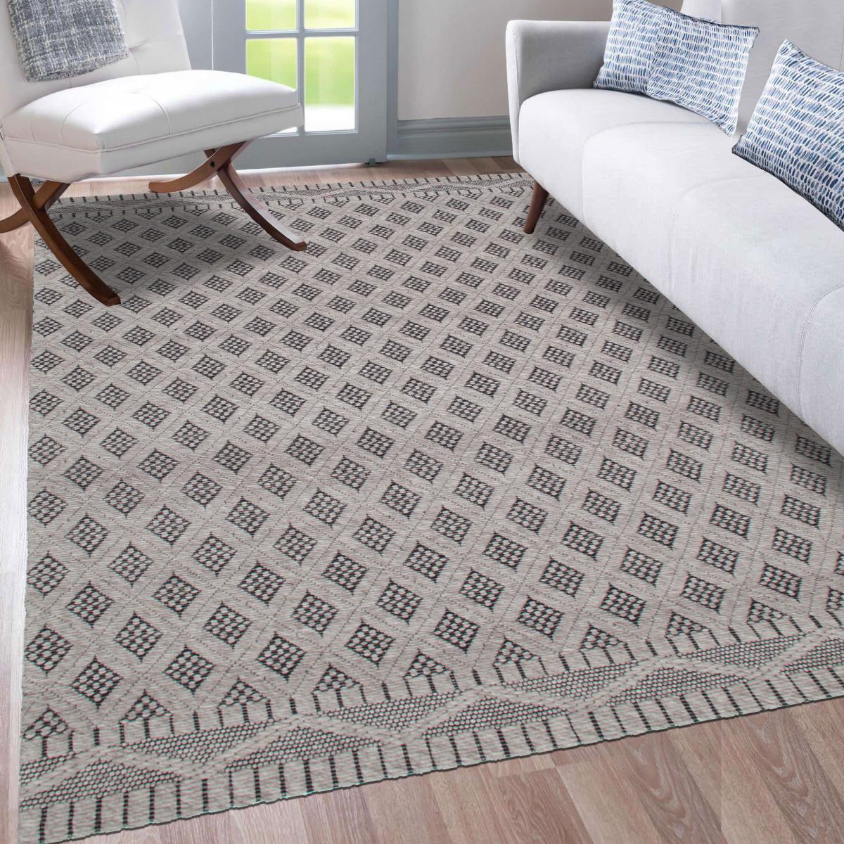 Tapis kilim fait main en PET motif géométrique crème, noir, UN AMOUR DE TAPIS