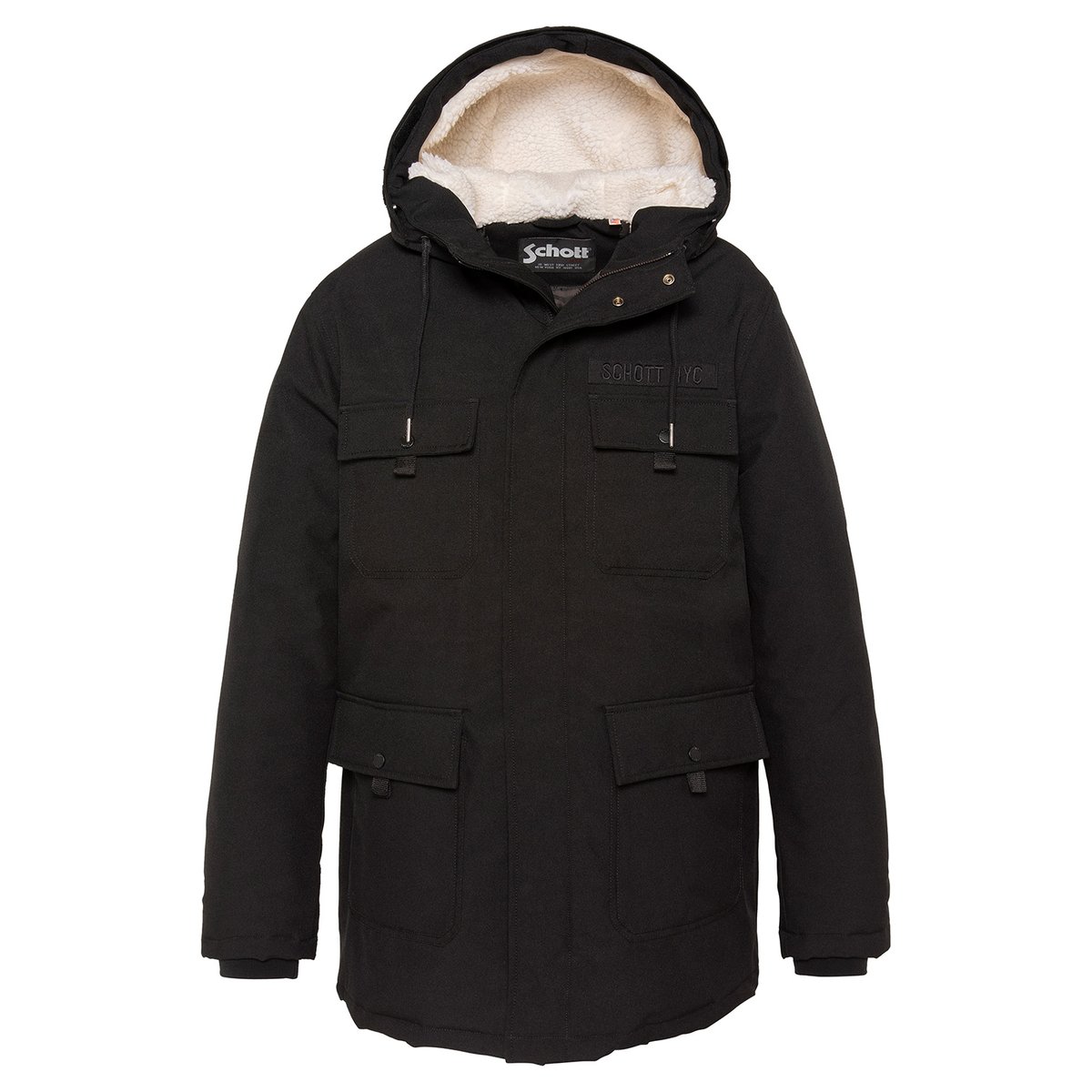 Parka à capuche avec imitation fourrure amovible noir, SCHOTT