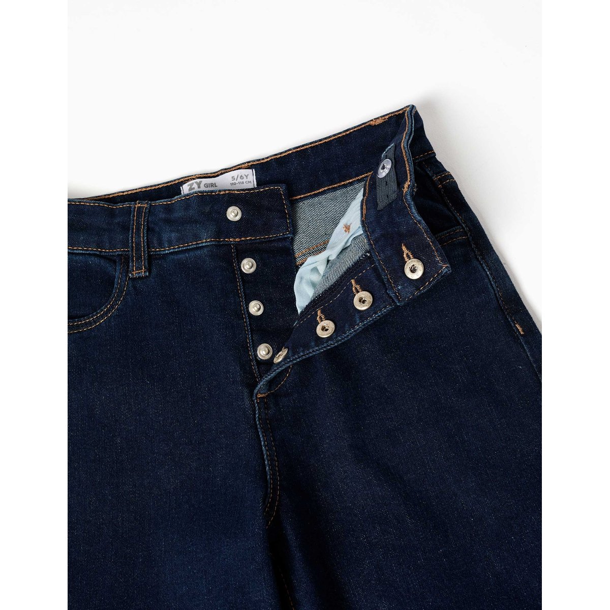 Jean à jambe large avec boutons-pression sur le devant bleu foncé, ZIPPY
