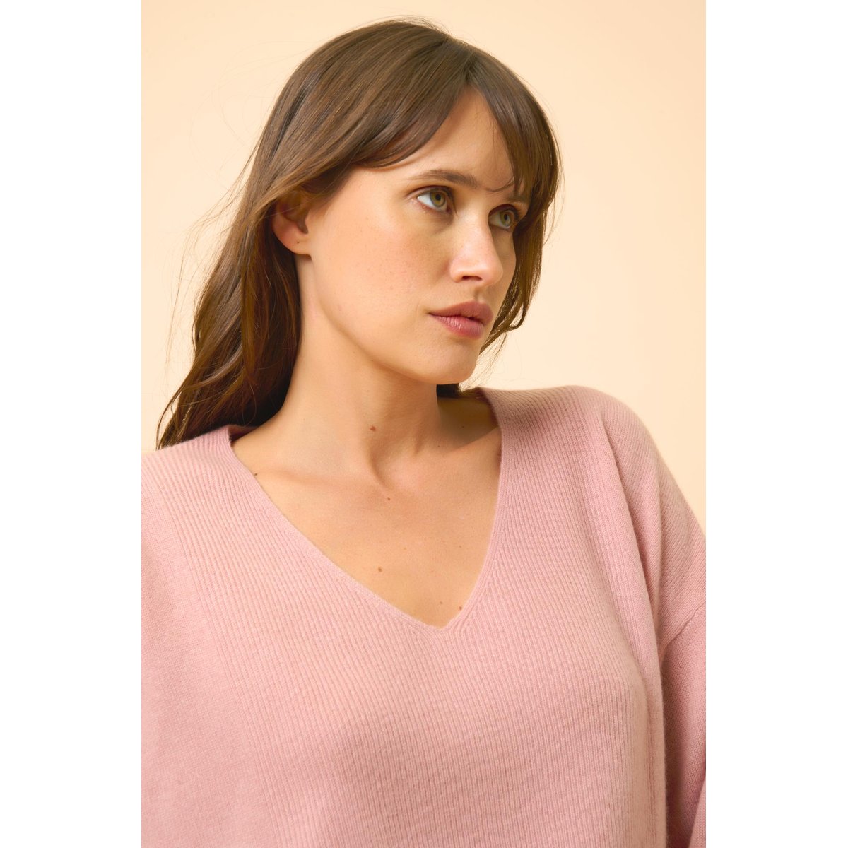 Pull Col V Bois De Rose Birse rose, JUST CASHMERE