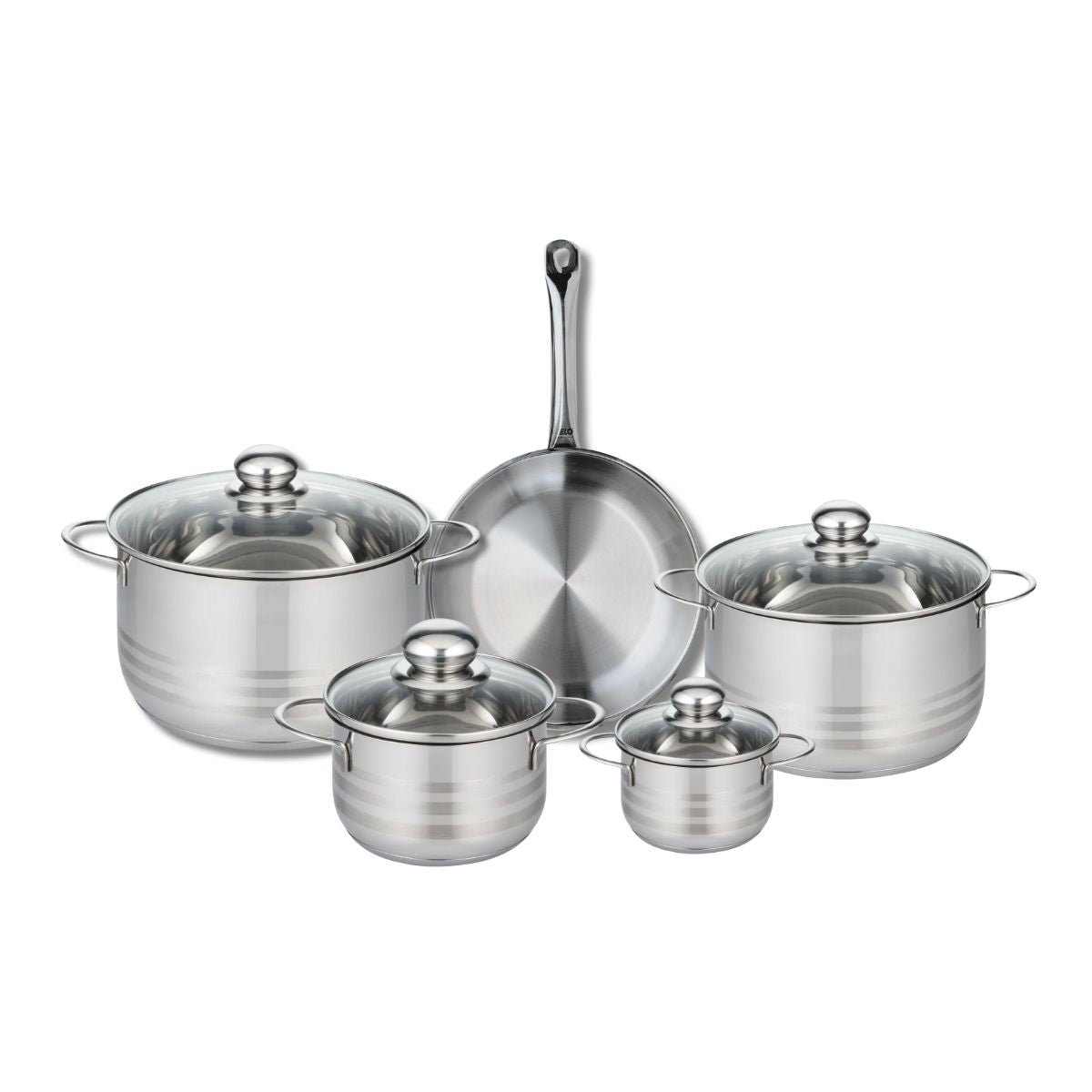 Batterie 1 poêle 24cm + 4 faitouts 12/16/20/24cm PROFI BRILLANT gris, ELO