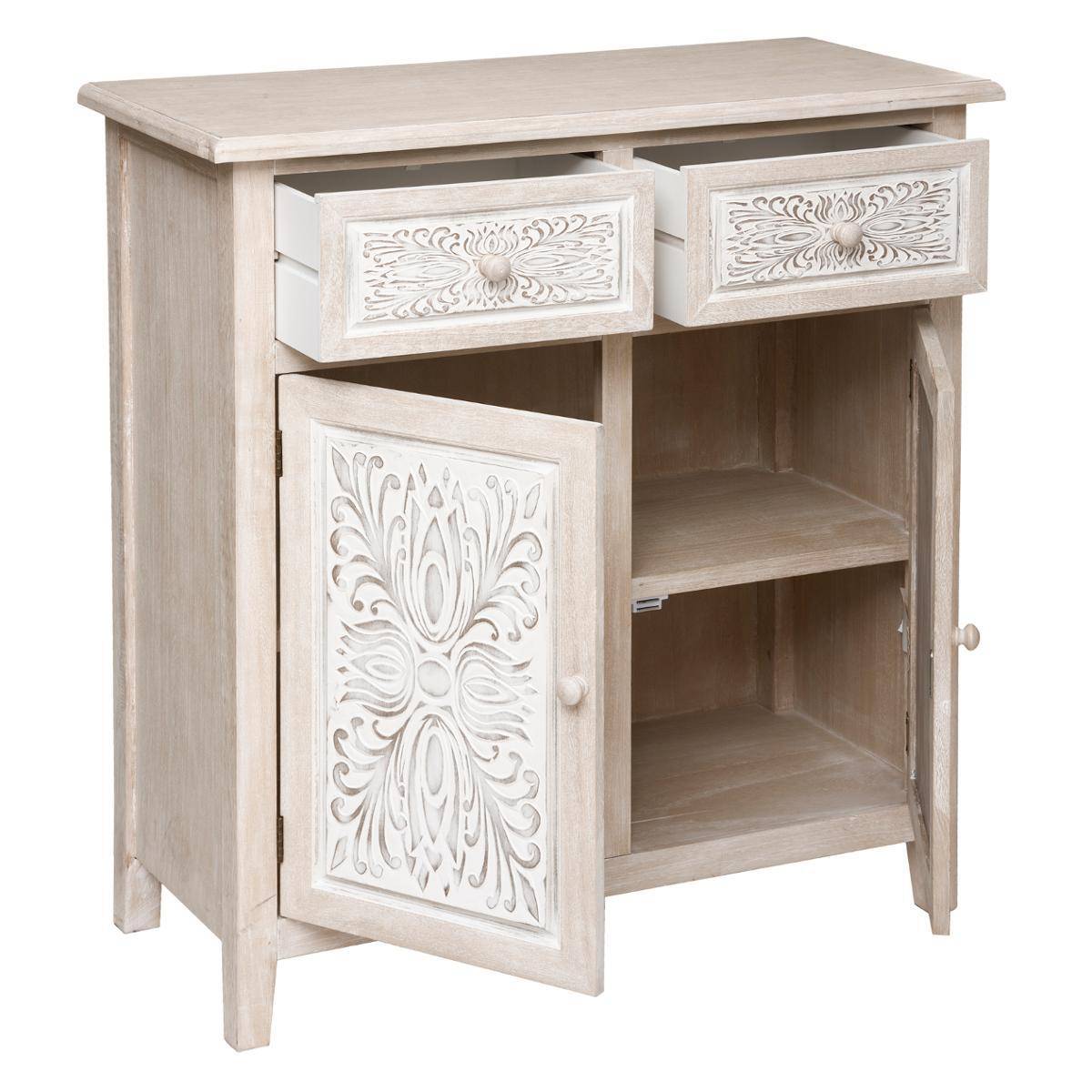 Buffet 2 portes motifs floraux HINA beige lin, ATMOSPHERA