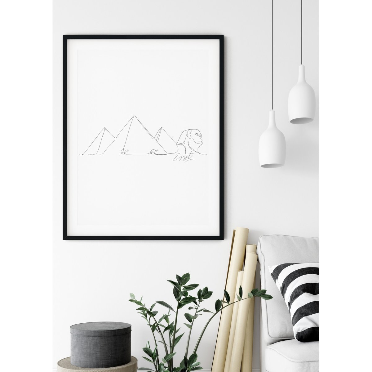 Affiche Line Art Egypte blanc, L'AFFICHERIE
