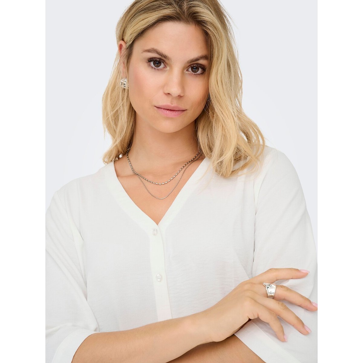 Soepele blouse met V-hals wit, JDY