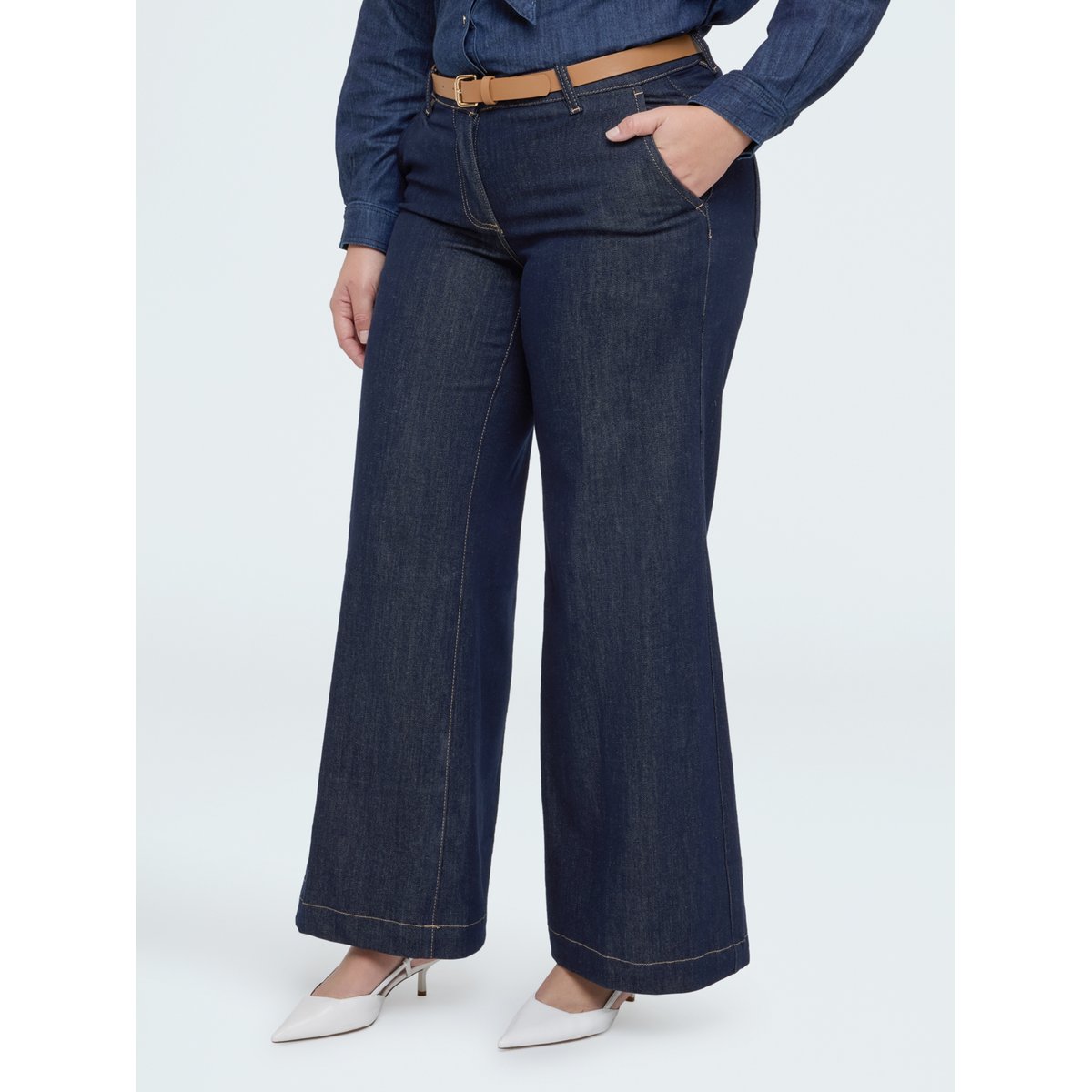 Jean Wide Leg avec ceinture amovible bleu, FIORELLA RUBINO