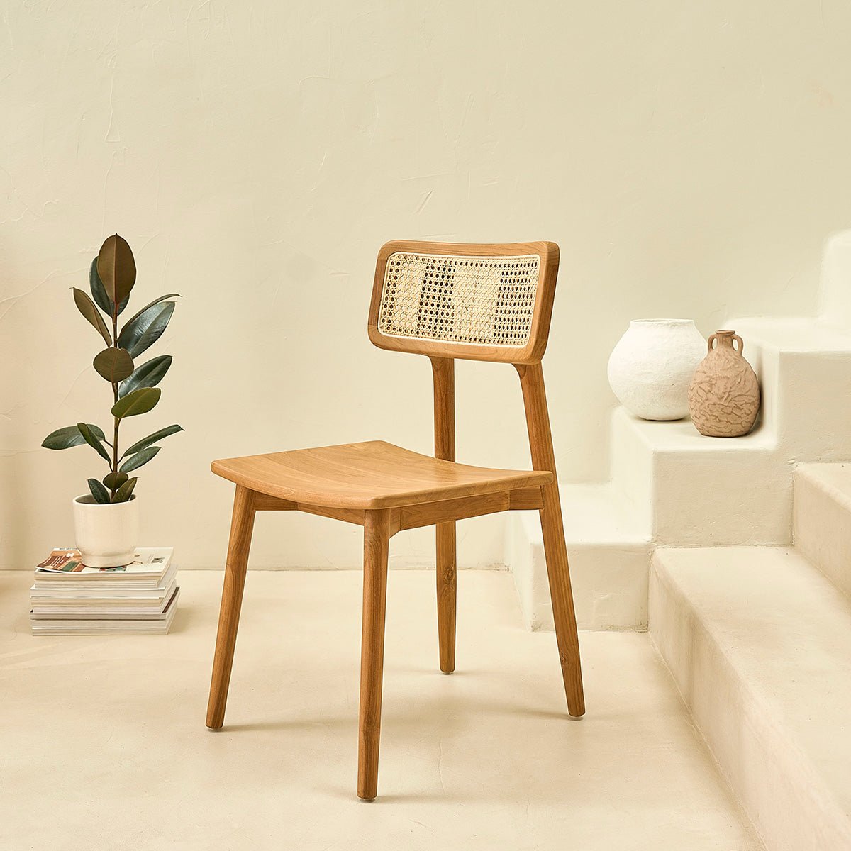 Lot de 2 chaises en teck massif et cannage  SIXTINE naturel, BERAH GETAH