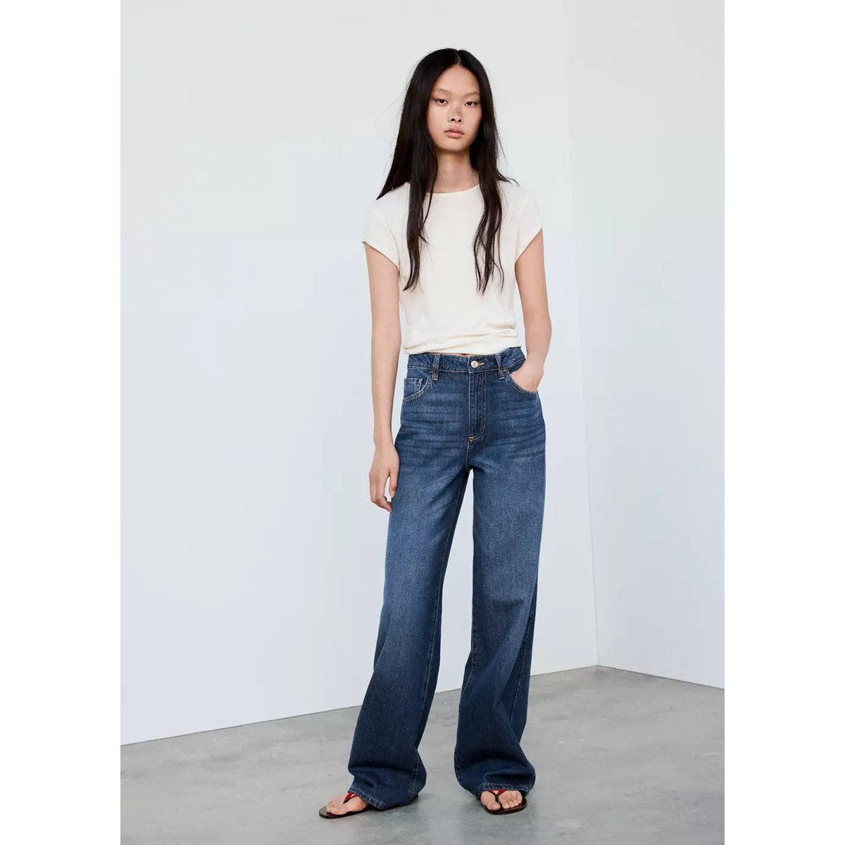 Jean Danila large taille haute bleu foncé, MANGO