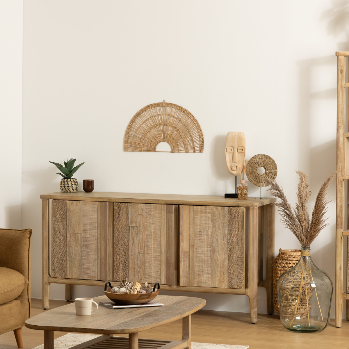 Décoration murale roseau tressé demi-cercle PADMA beige, ATMOSPHERA