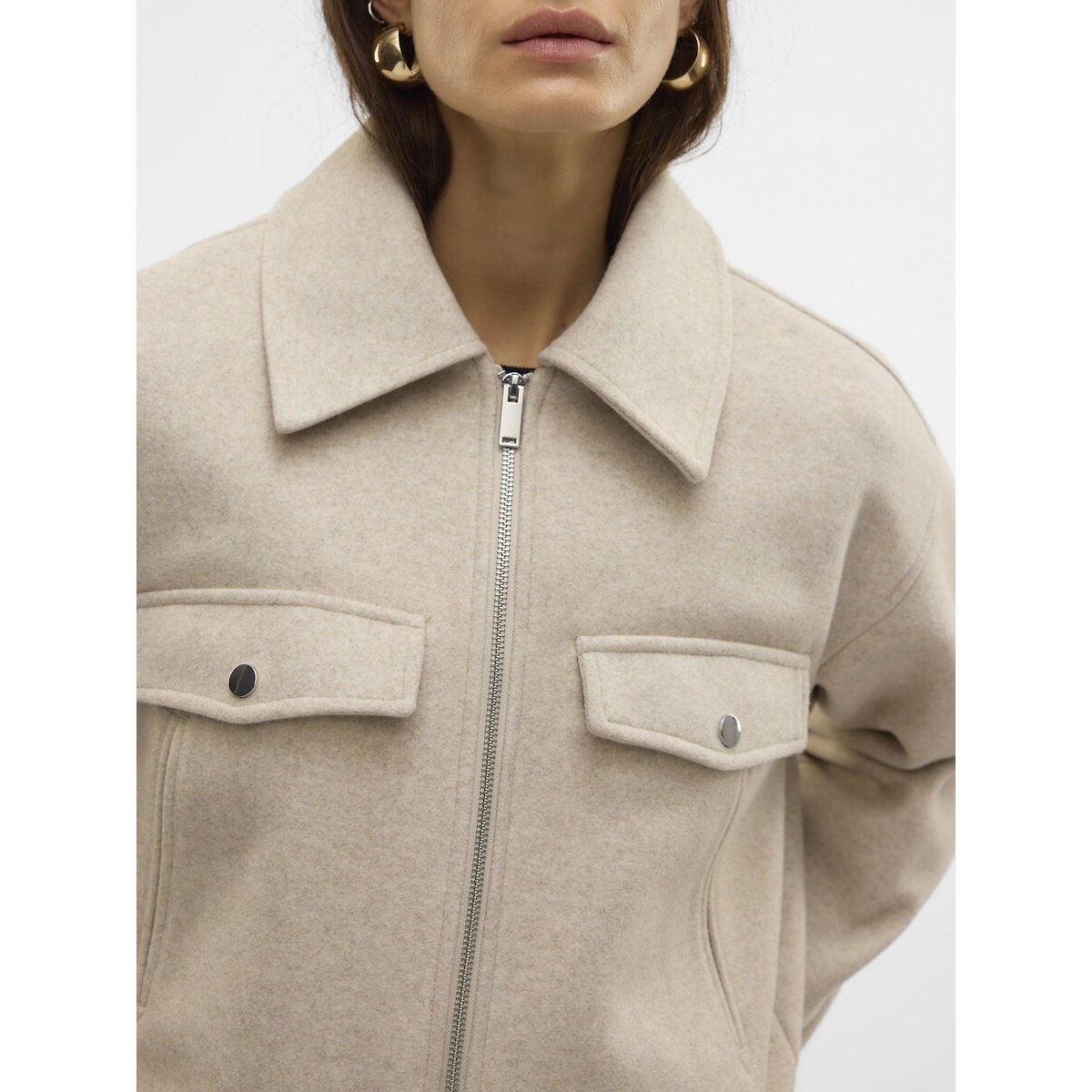 Blouson court zippé taupe clair, VERO MODA