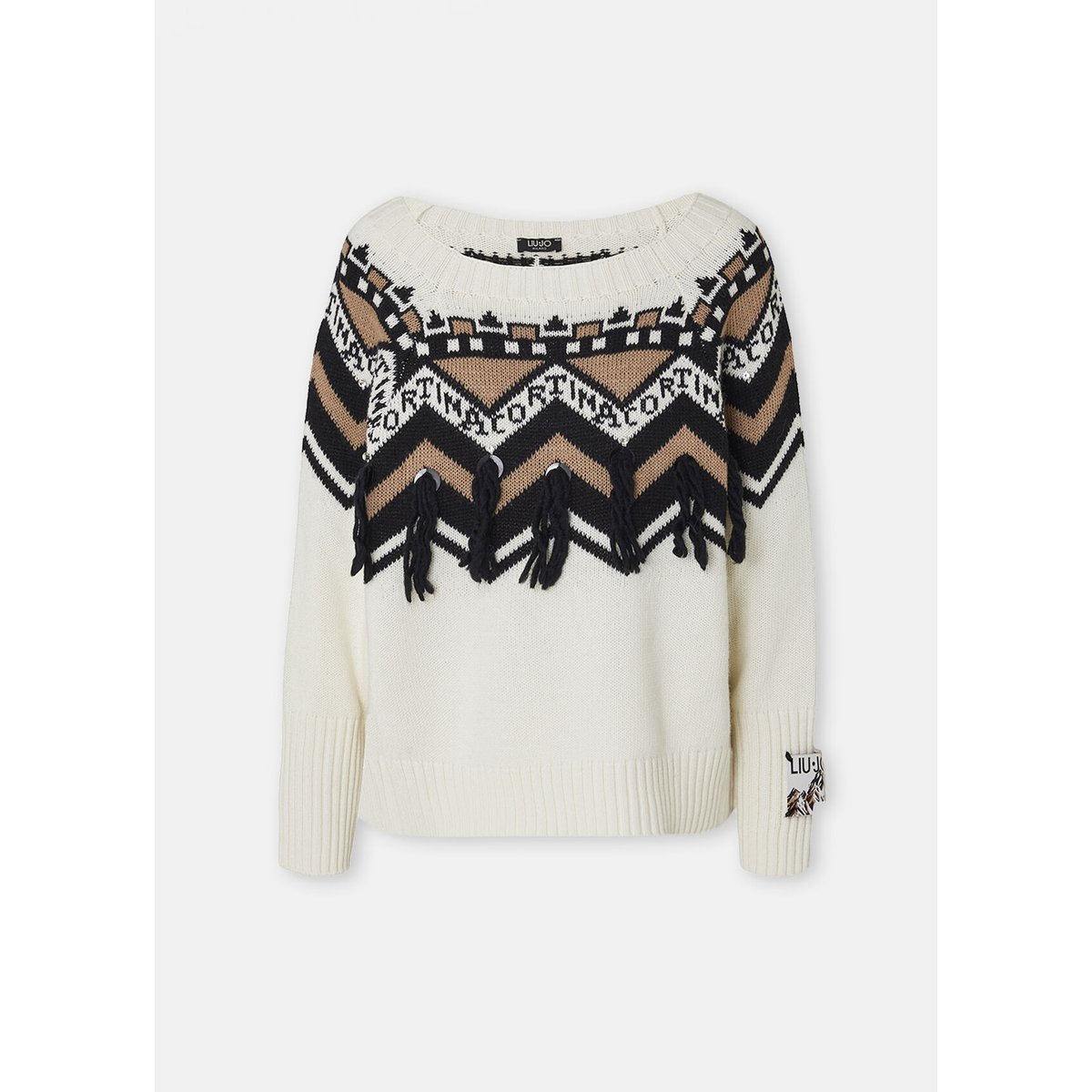 Pull jacquard avec applications blanc, LIU JO