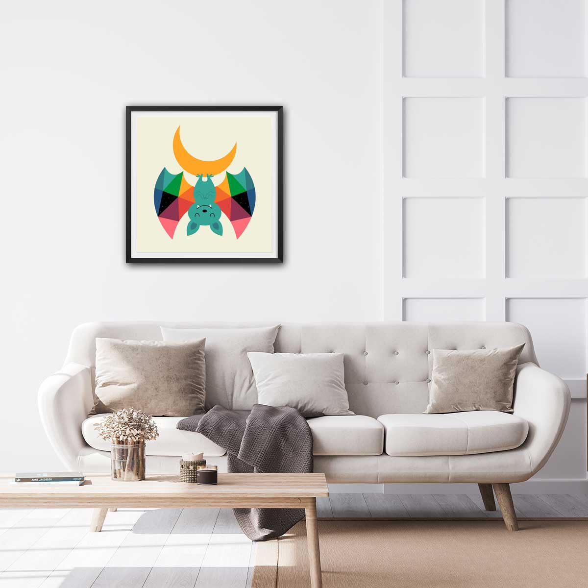 Affiche  chauve souris affiche + cadre en bois - noir, HEXOA