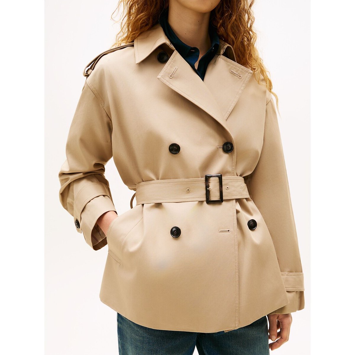 Trench court à ceinture amovible beige, TOMMY HILFIGER