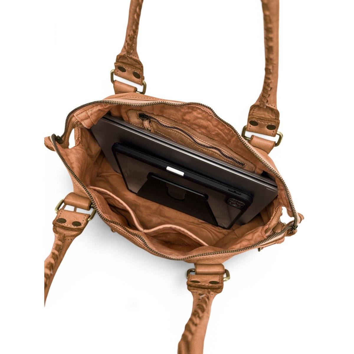 Sac à main en cuir italien STORM XL HURRICAN camel, OH MY BAG
