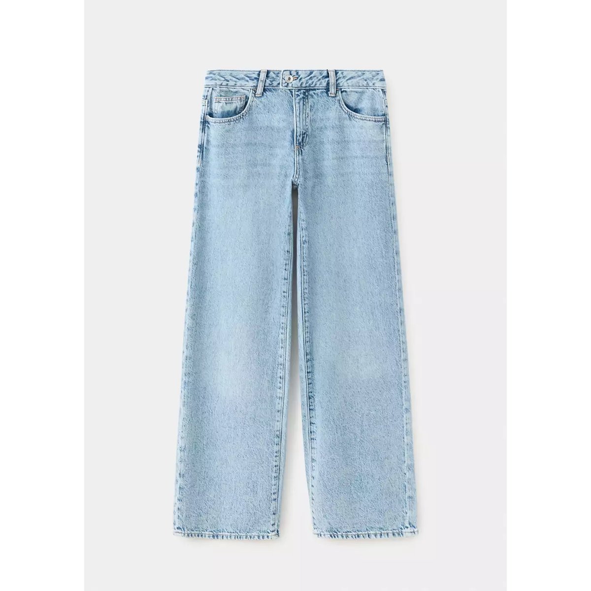 Jean wide leg à fermeture croisée bleu moyen, MANGO TEEN